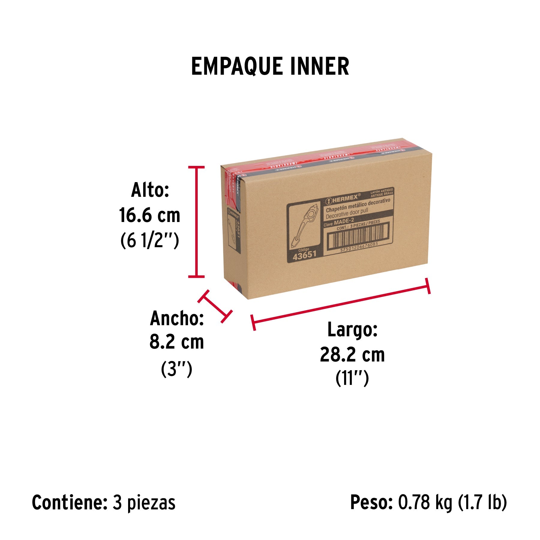 Chapetón metálico para puerta, acabado latón antiguo - Empaque