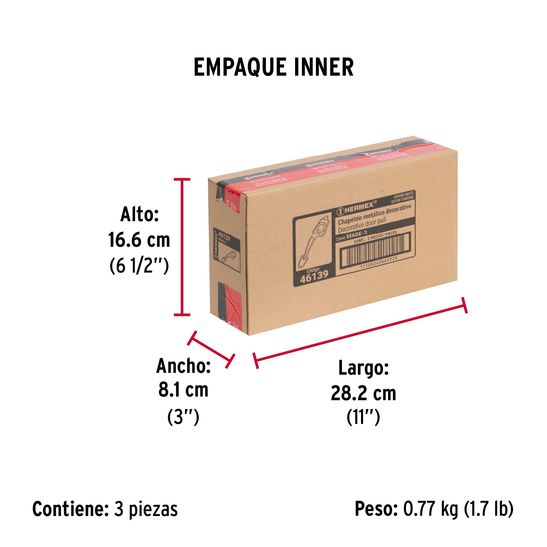 Chapetón metálico para puerta, acabado cromo mate - Empaque