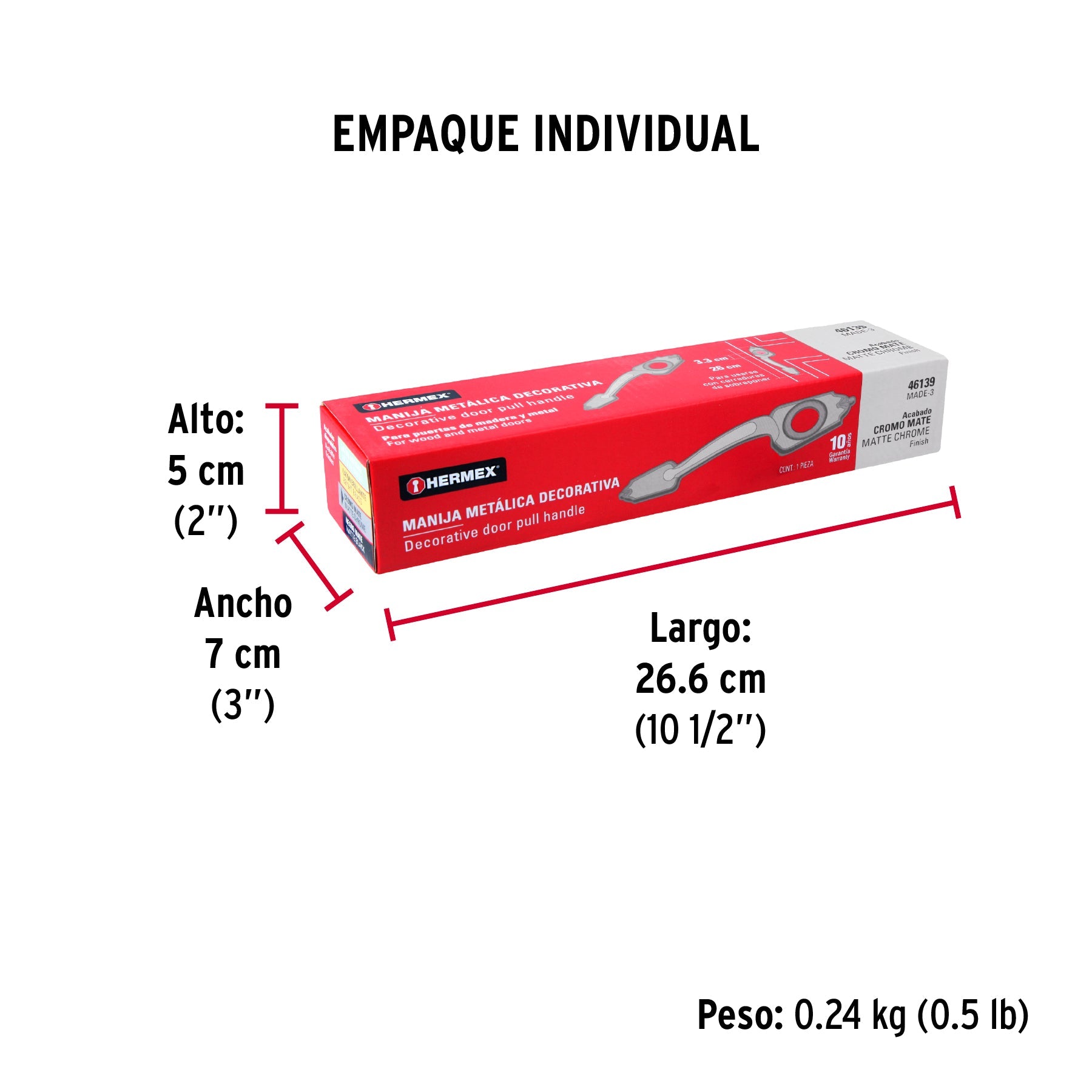 Chapetón metálico para puerta, acabado cromo mate - Empaque