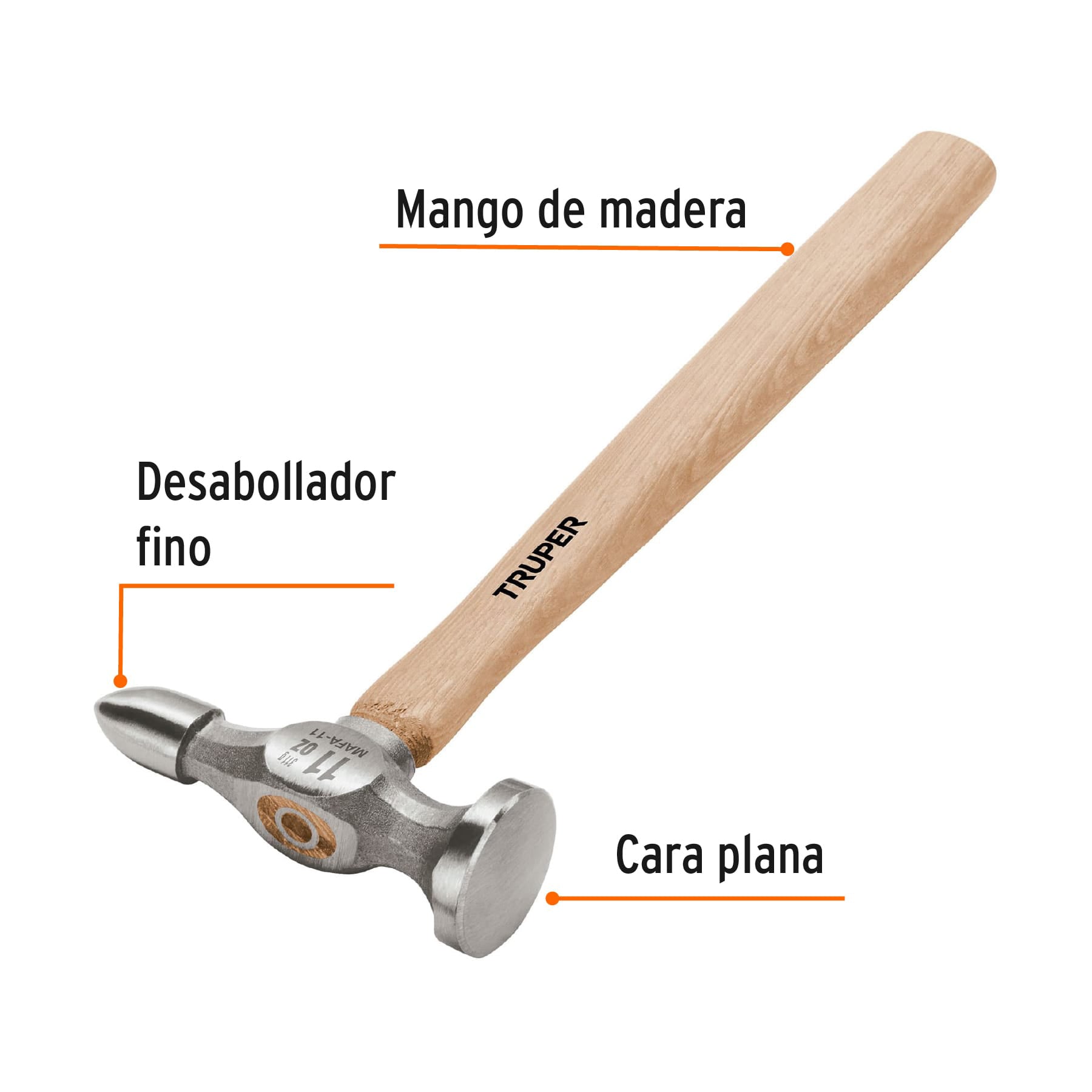 Martillo desabollador 11 oz fino, mango 12", TRUPER