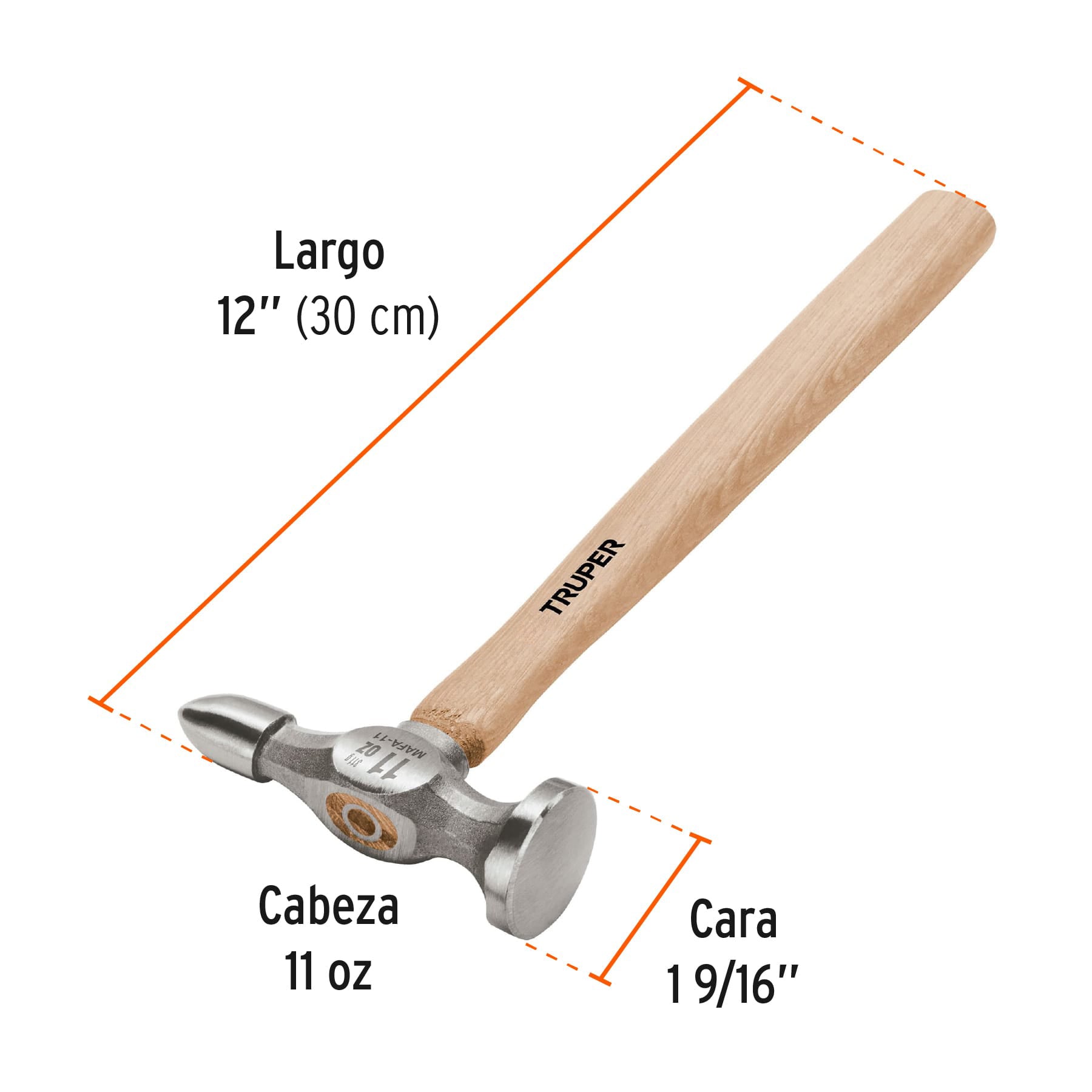 Martillo desabollador 11 oz fino, mango 12", TRUPER