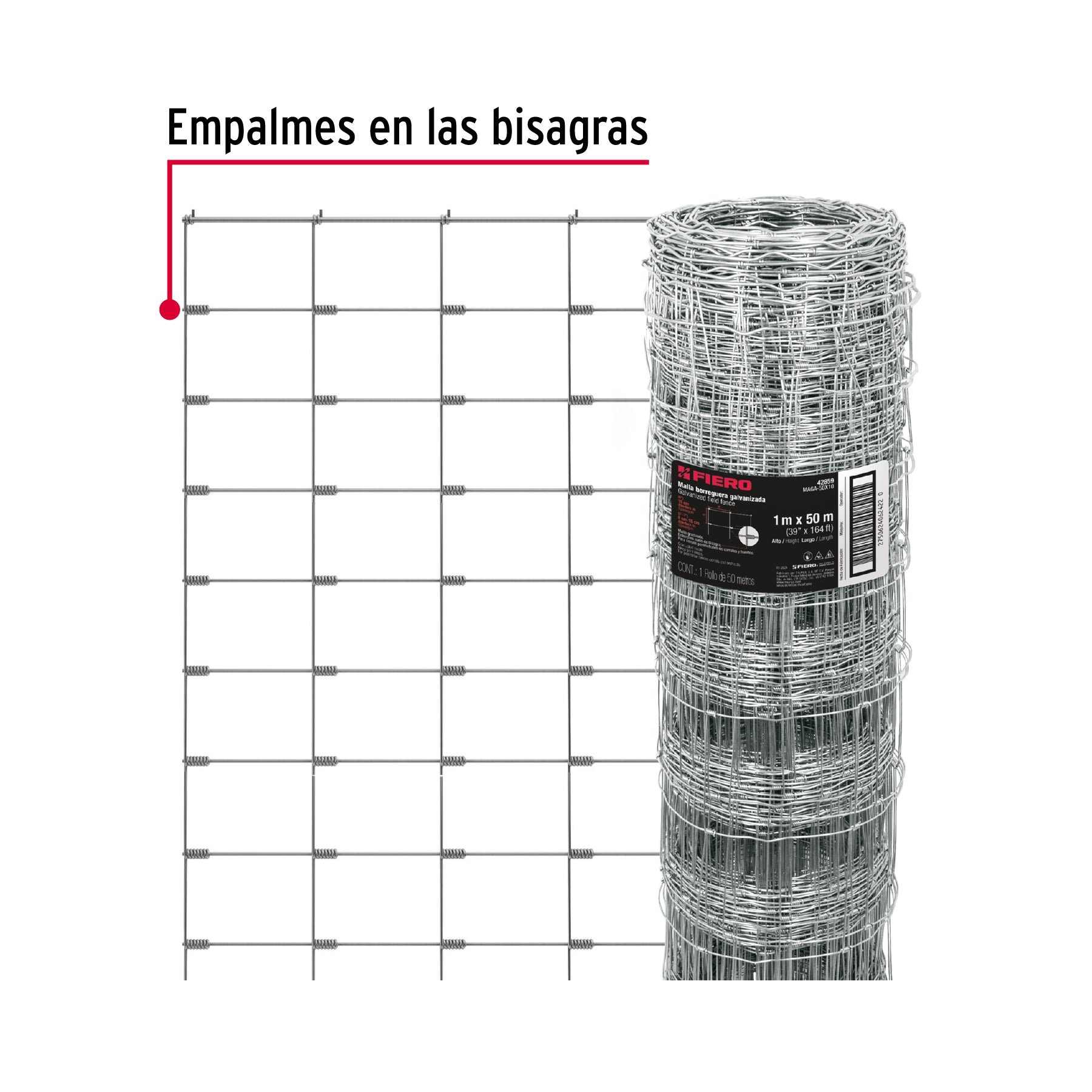 Rollo malla borreguera, 1m x 50m acero galvanizado, 19kg