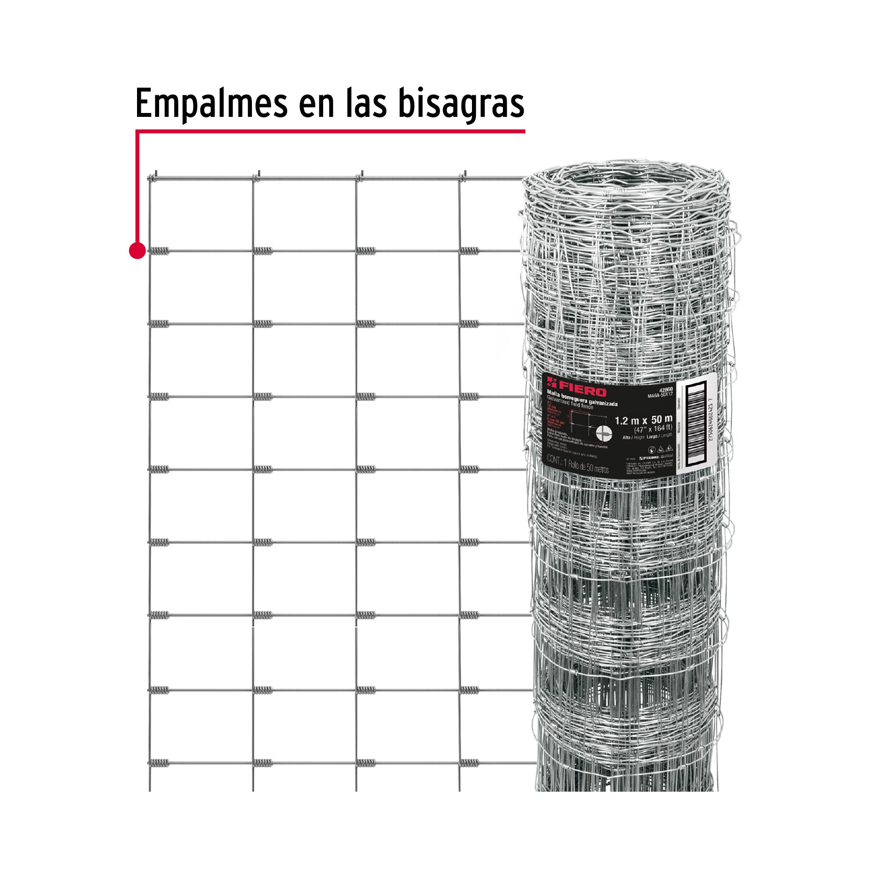 Rollo malla borreguera, 1.2m x 50m acero galvanizado, 23kg