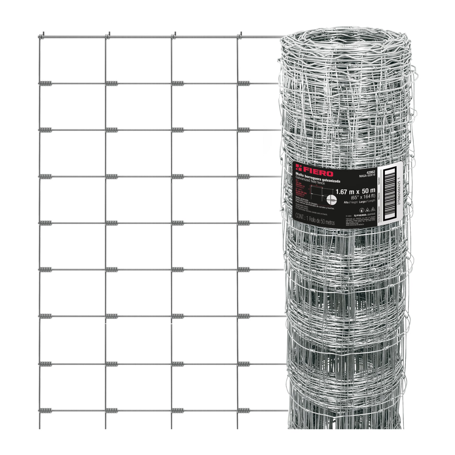 Rollo malla borreguera, 1.67m x 50m acero galvanizado, 28kg
