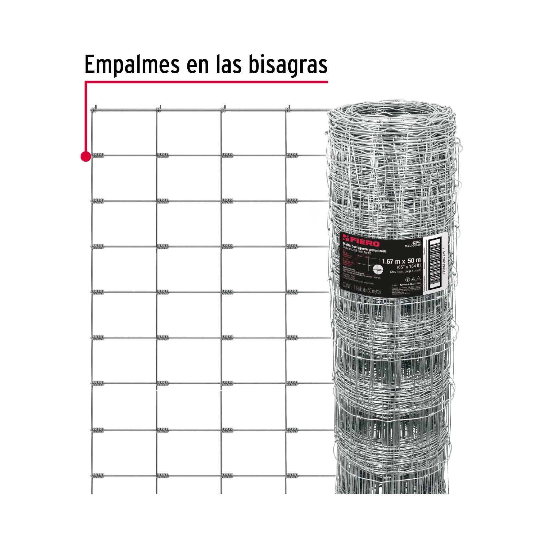 Rollo malla borreguera, 1.67m x 50m acero galvanizado, 28kg