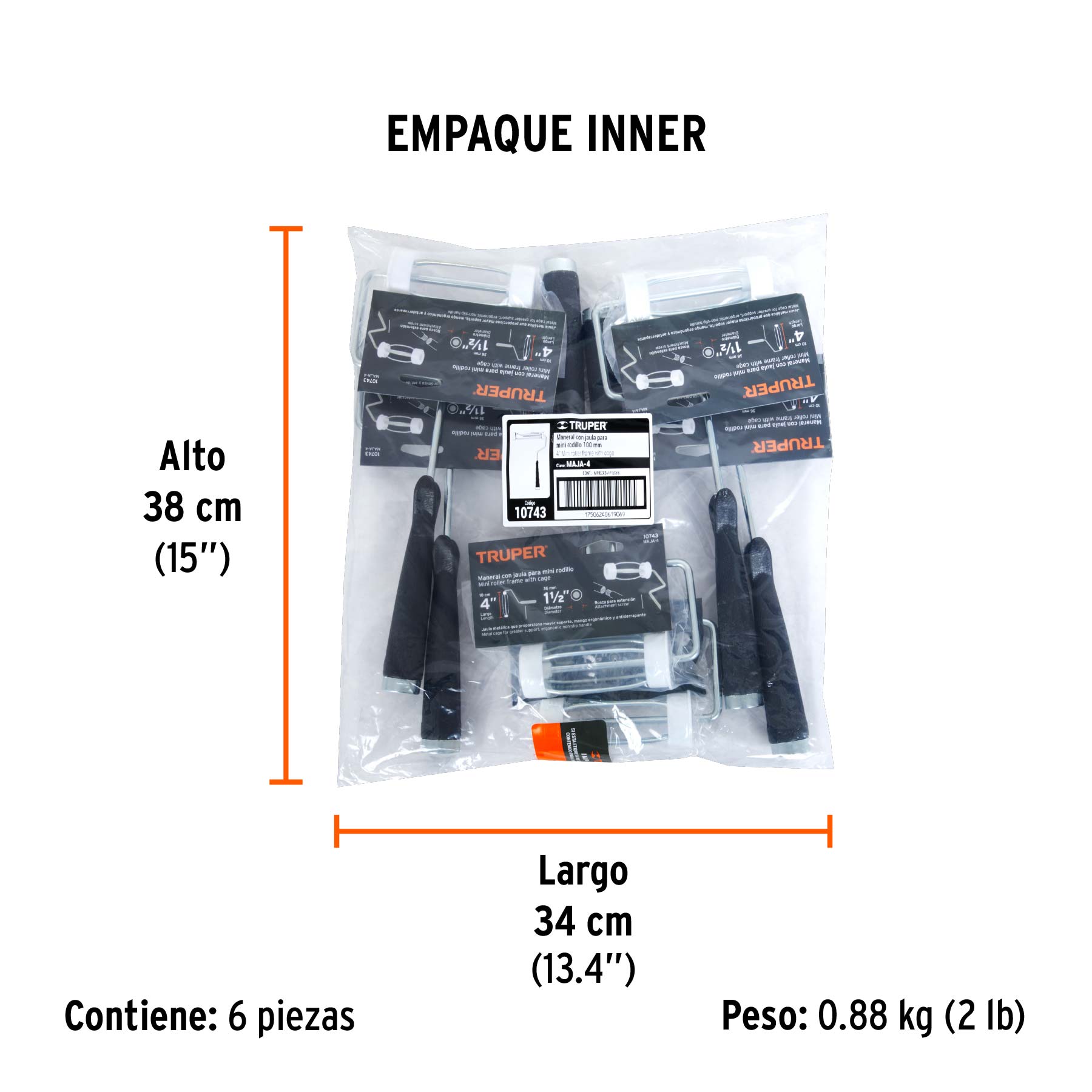 Maneral de 4" con jaula para rodillo, TRUPER - Empaque