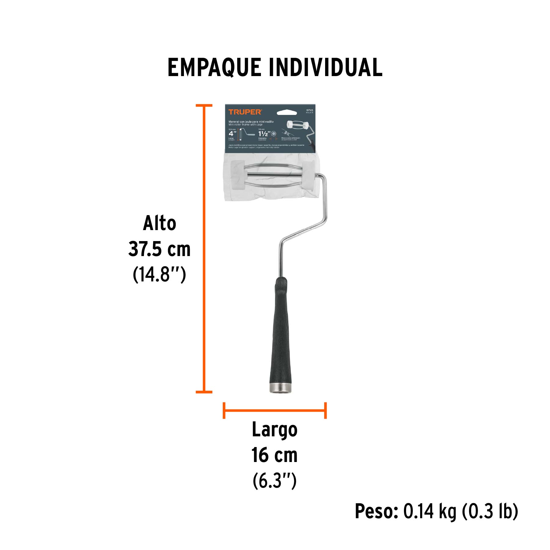 Maneral de 4" con jaula para rodillo, TRUPER - Empaque