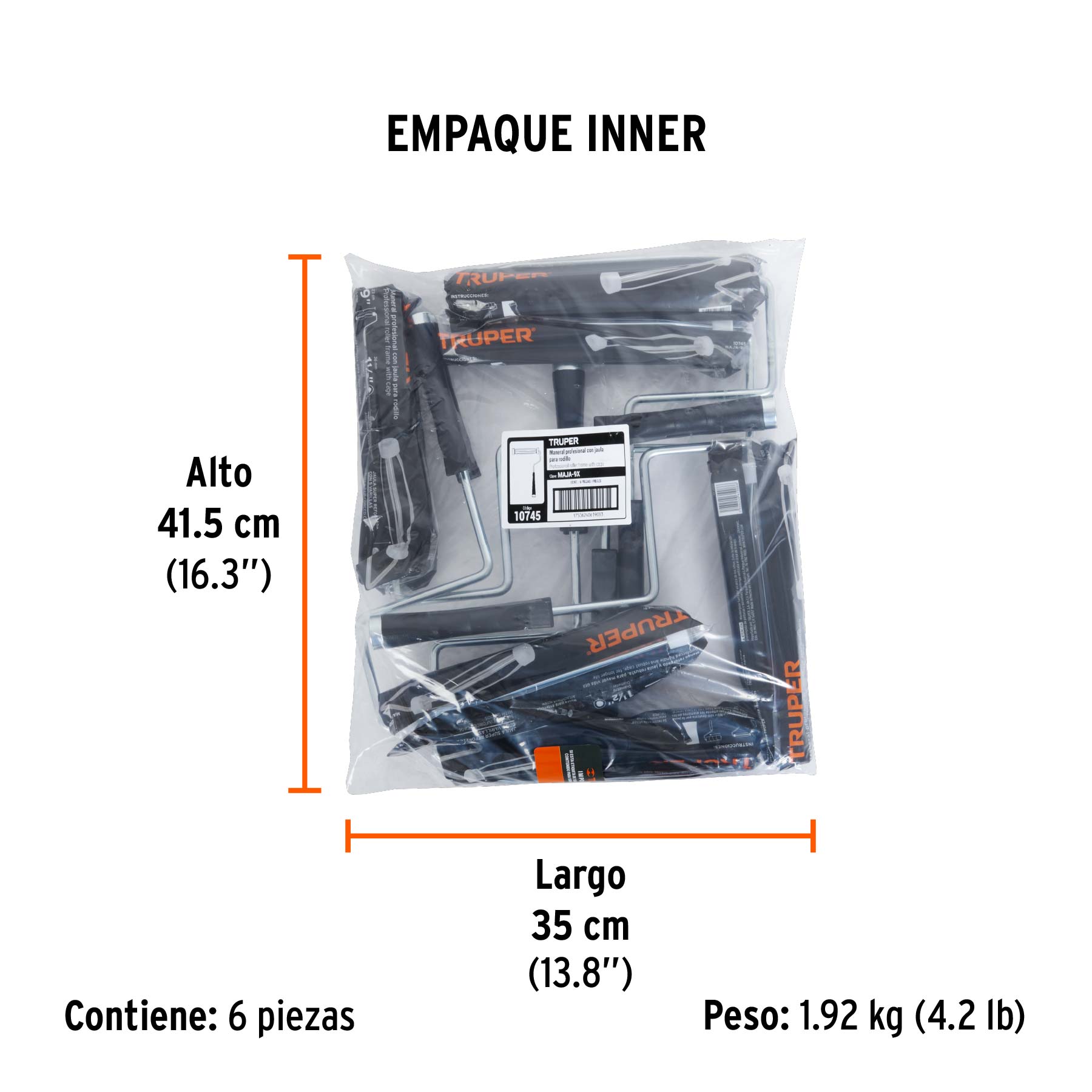 Maneral de 9", reforzado, con jaula para rodillo, TRUPER - Empaque