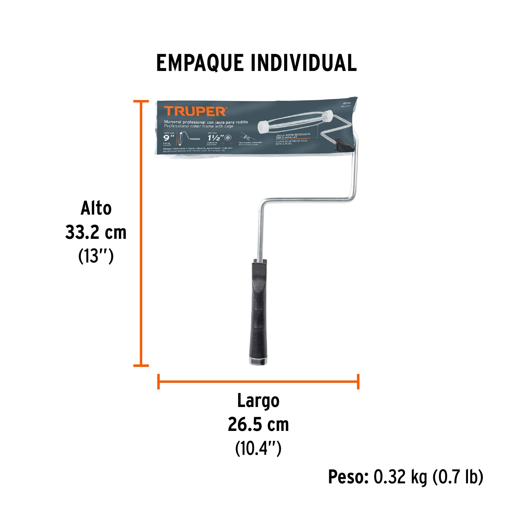 Maneral de 9", reforzado, con jaula para rodillo, TRUPER - Empaque
