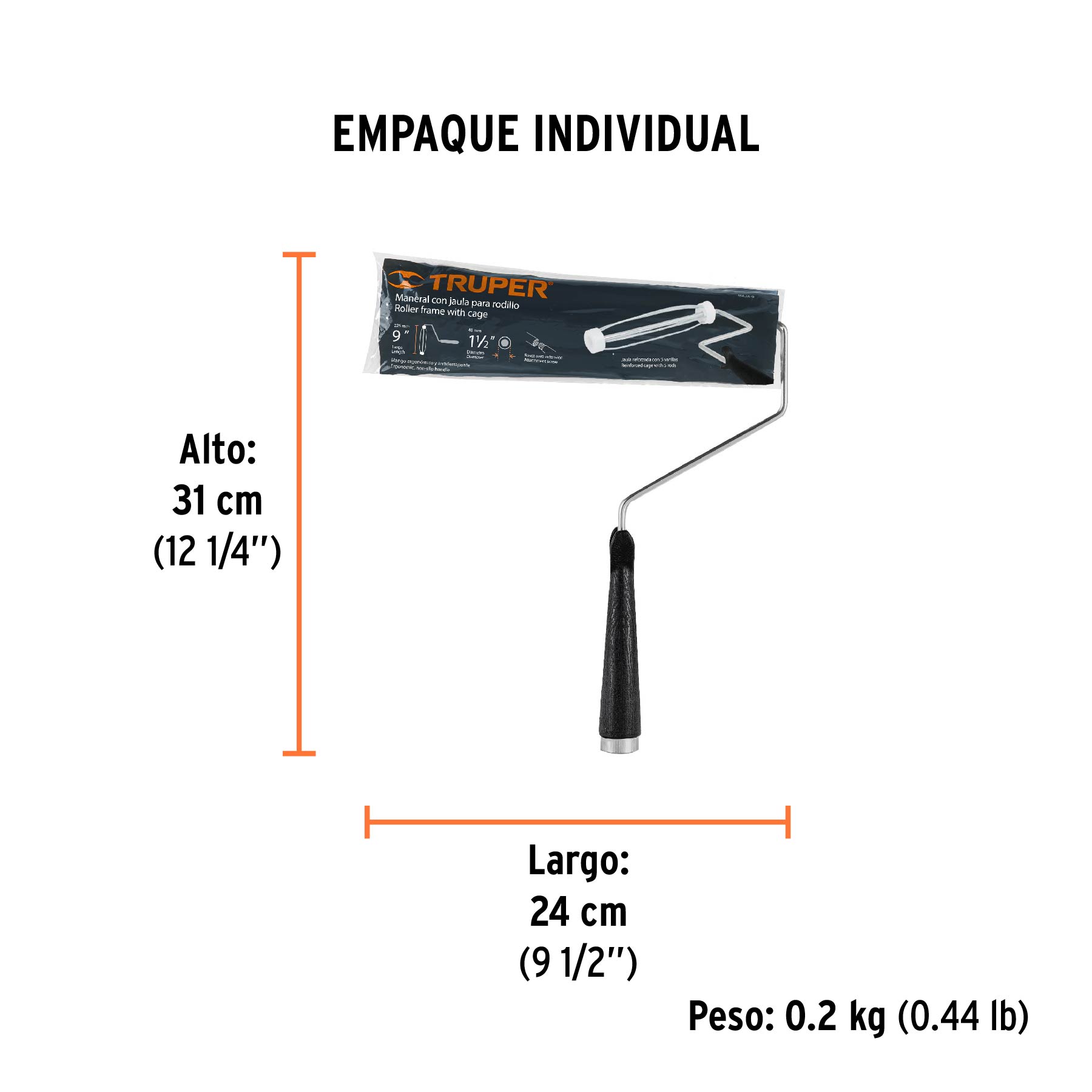 Maneral de 9" con jaula para rodillo, TRUPER - Empaque