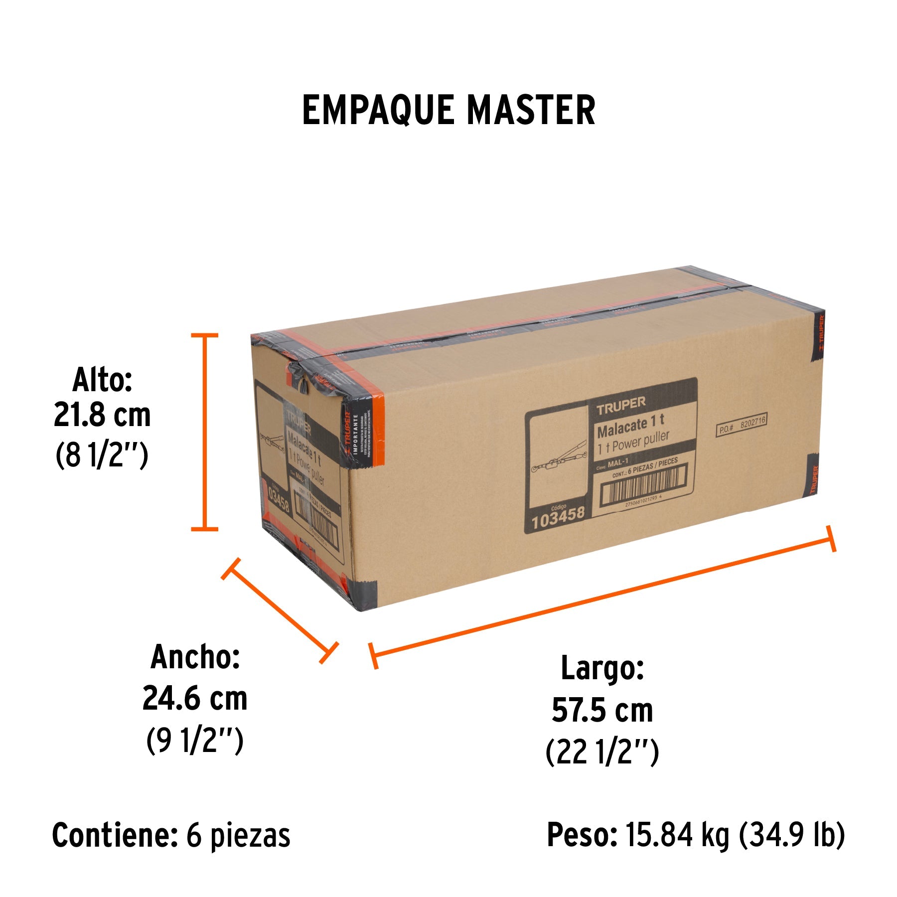 Malacate de 1 tonelada, TRUPER - Empaque