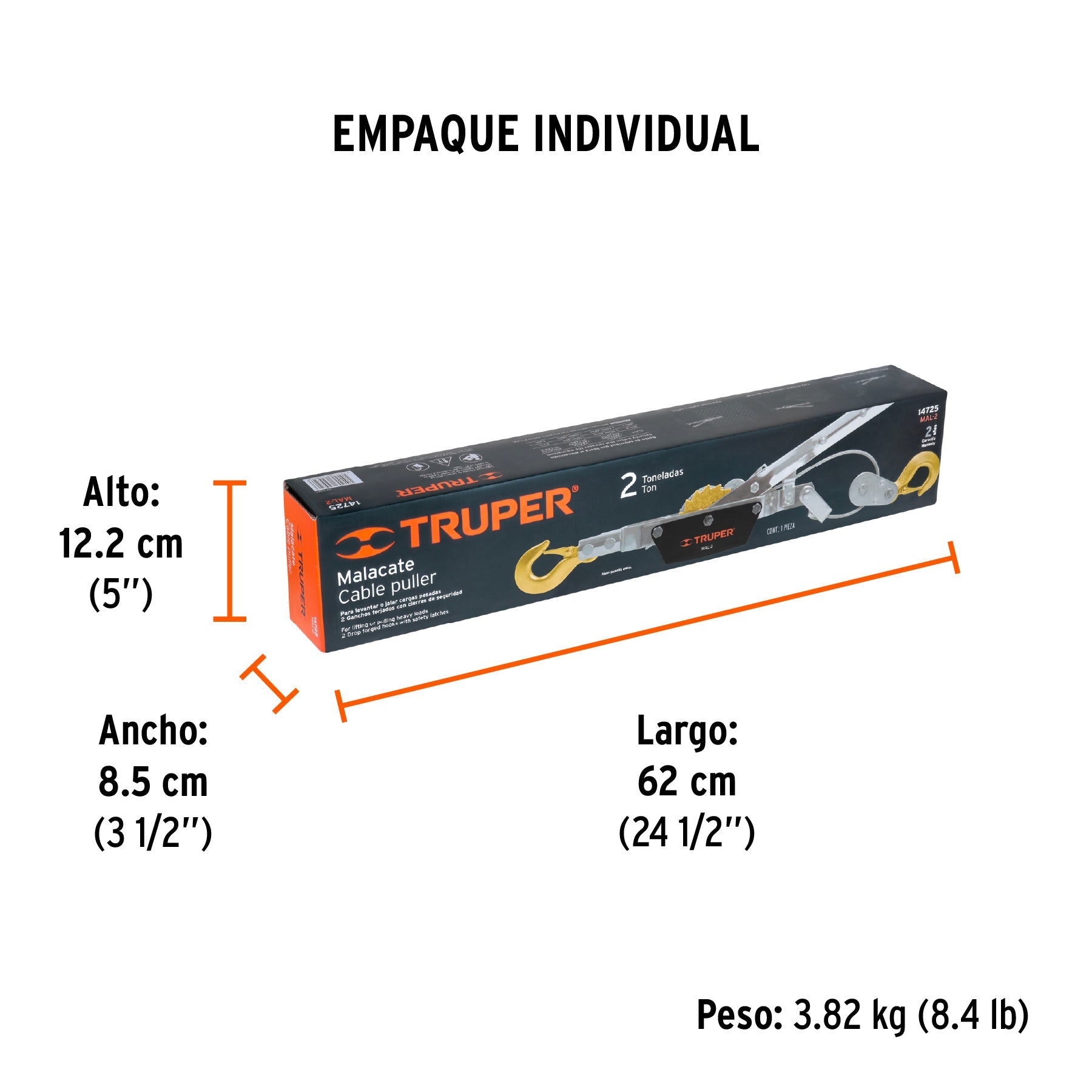 Malacate de 2 toneladas, TRUPER - Empaque