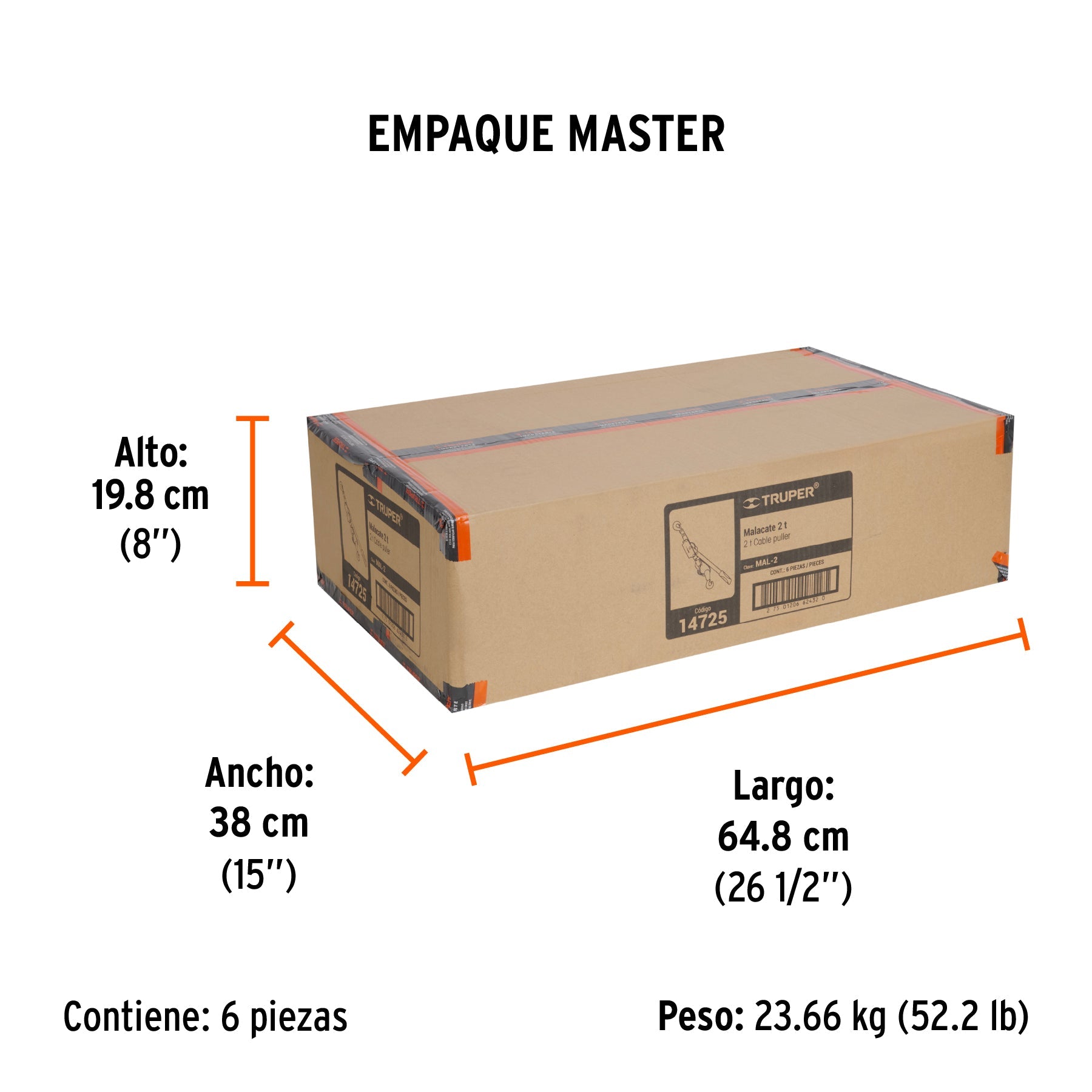 Malacate de 2 toneladas, TRUPER - Empaque