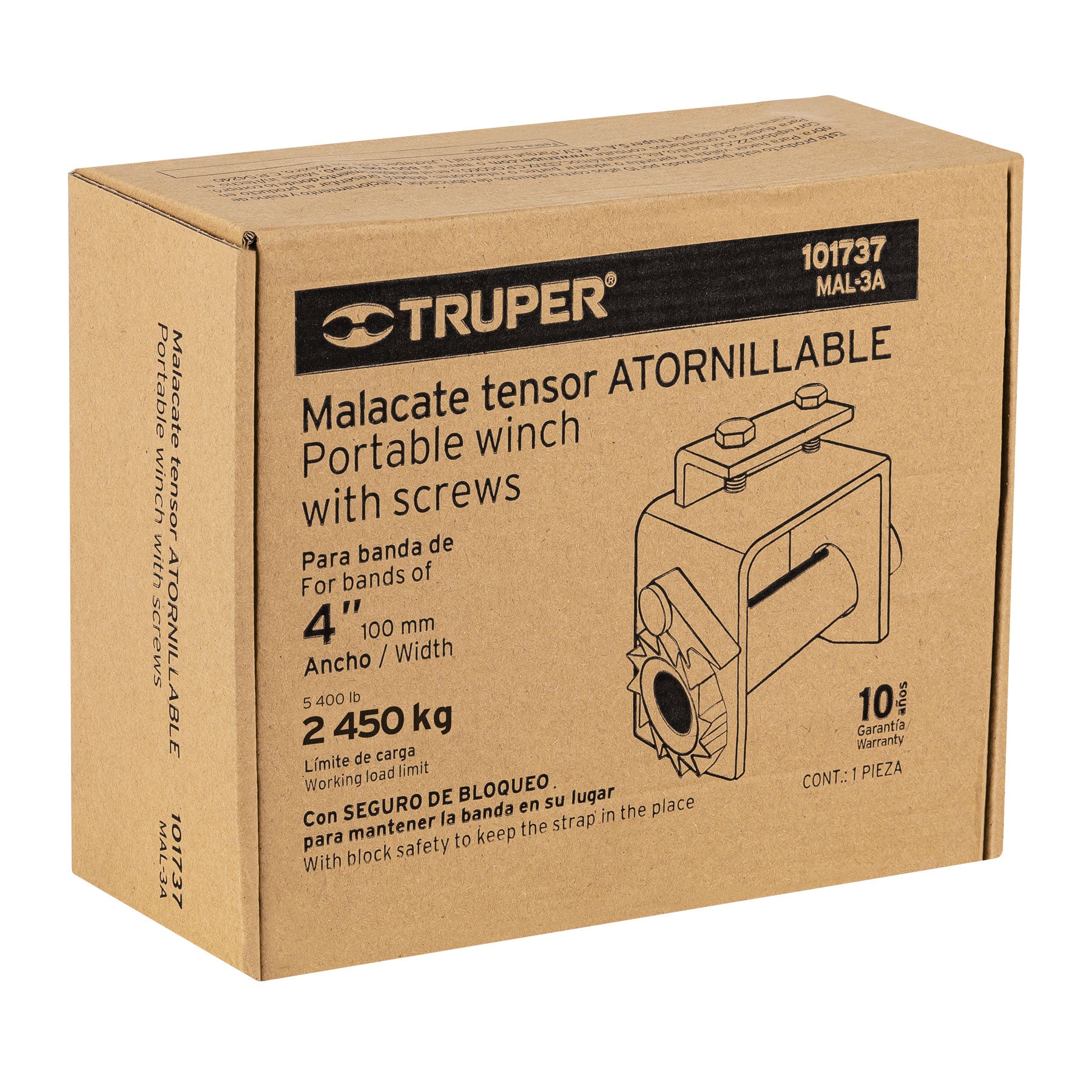 Malacate atornillable para banda de 4" ancho, TRUPER