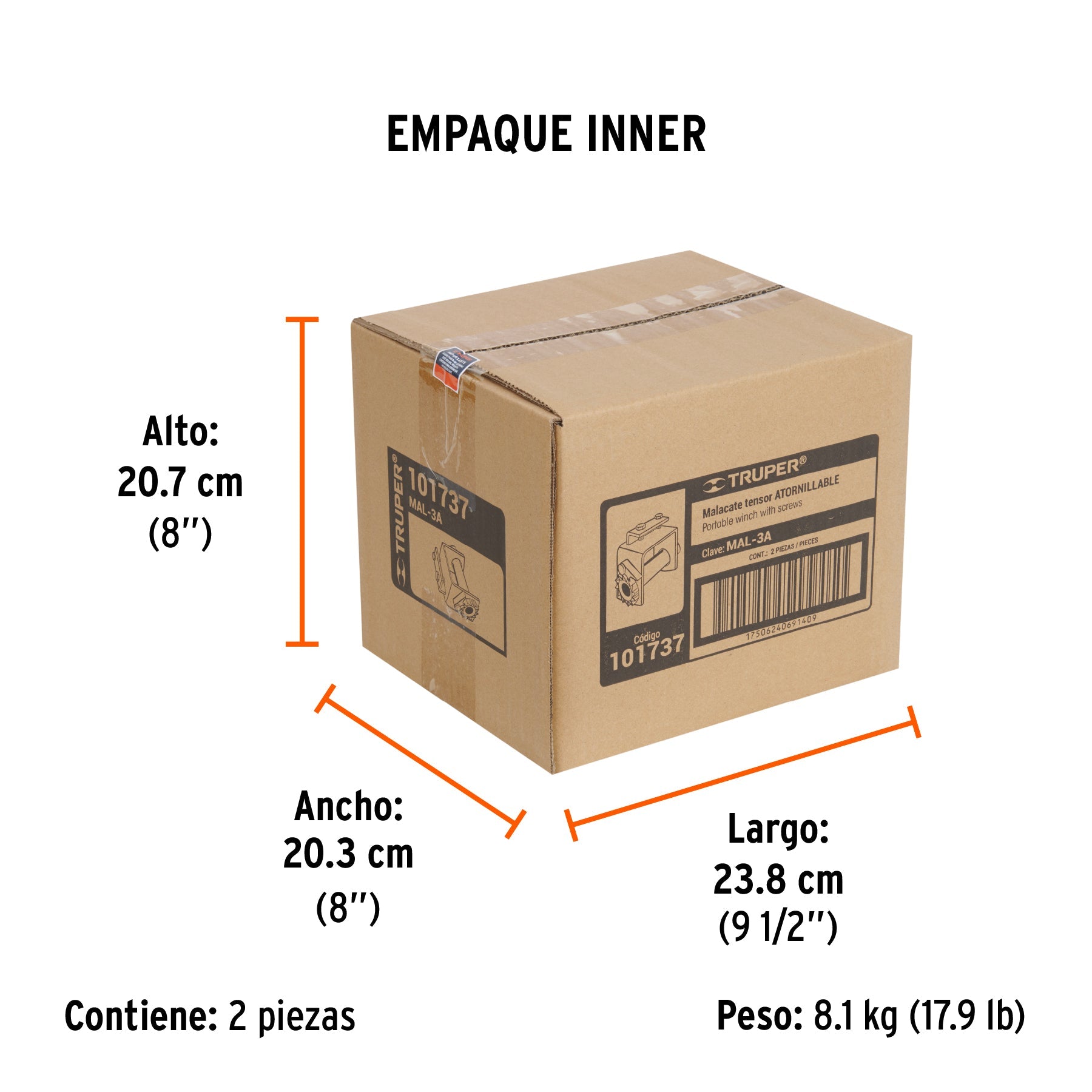 Malacate atornillable para banda de 4" ancho, TRUPER - Empaque