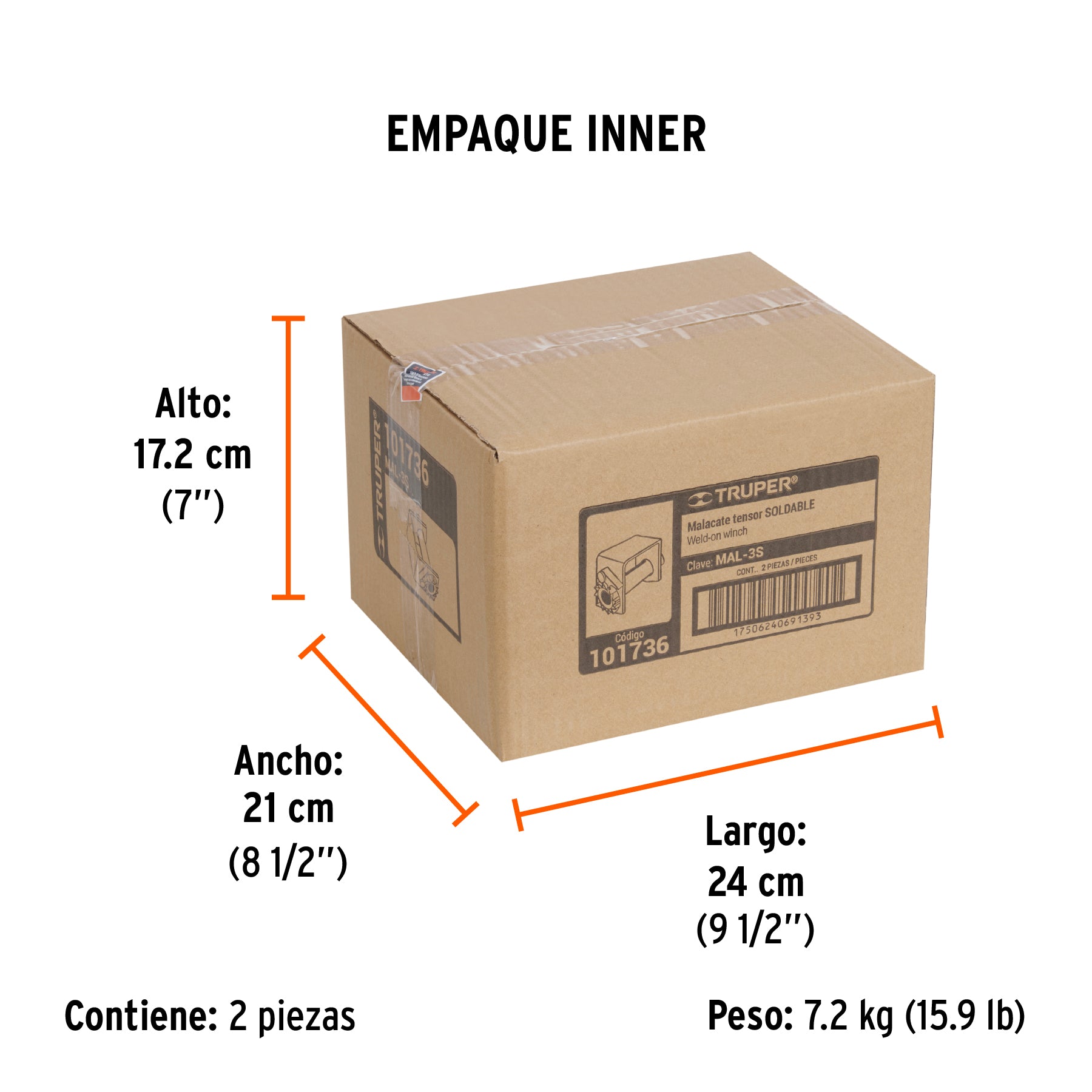 Malacate soldable para banda de 4" ancho, TRUPER - Empaque