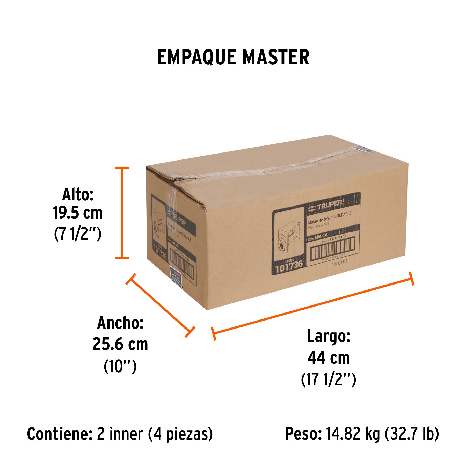 Malacate soldable para banda de 4" ancho, TRUPER - Empaque