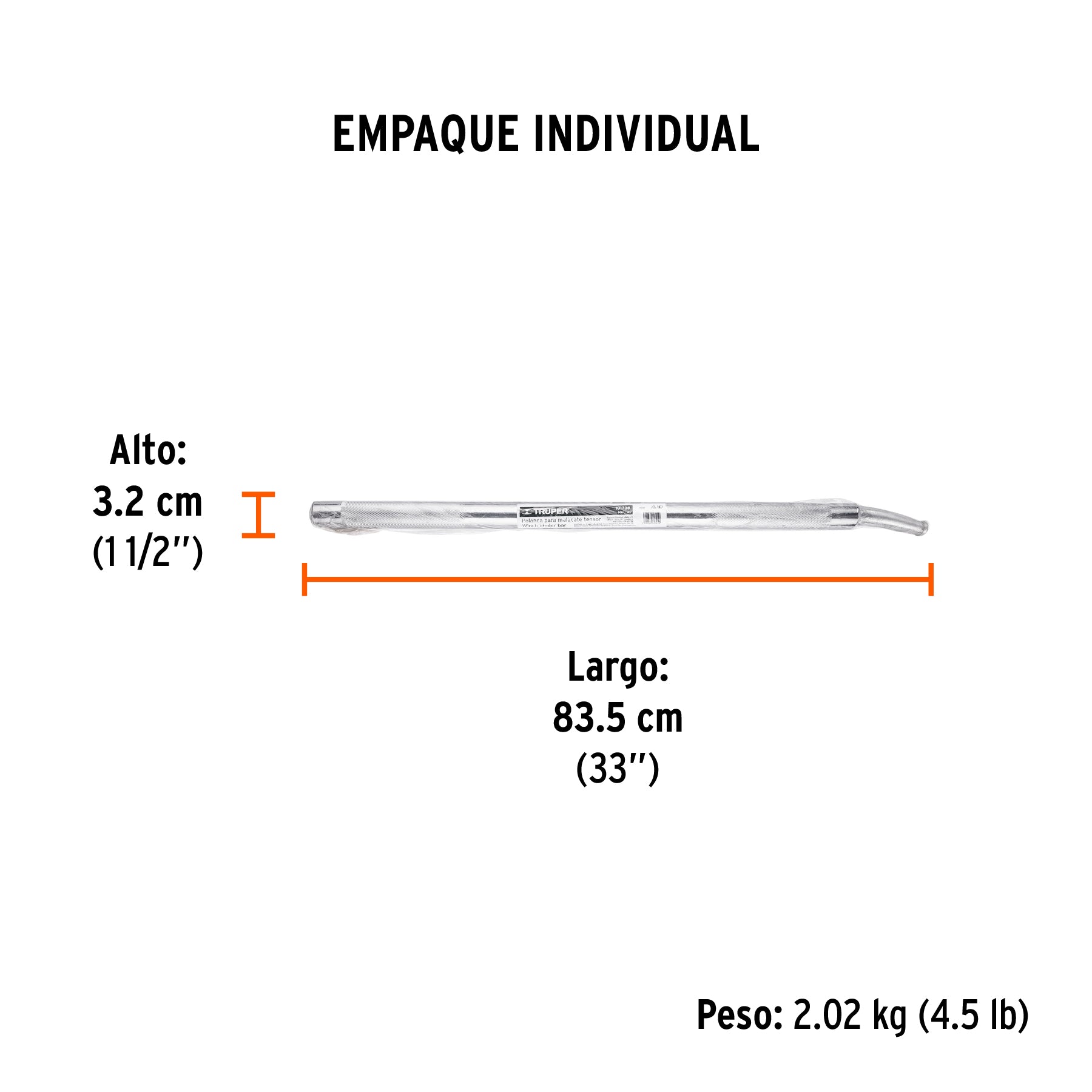 Maneral de acero de 31"para malacate, TRUPER - Empaque