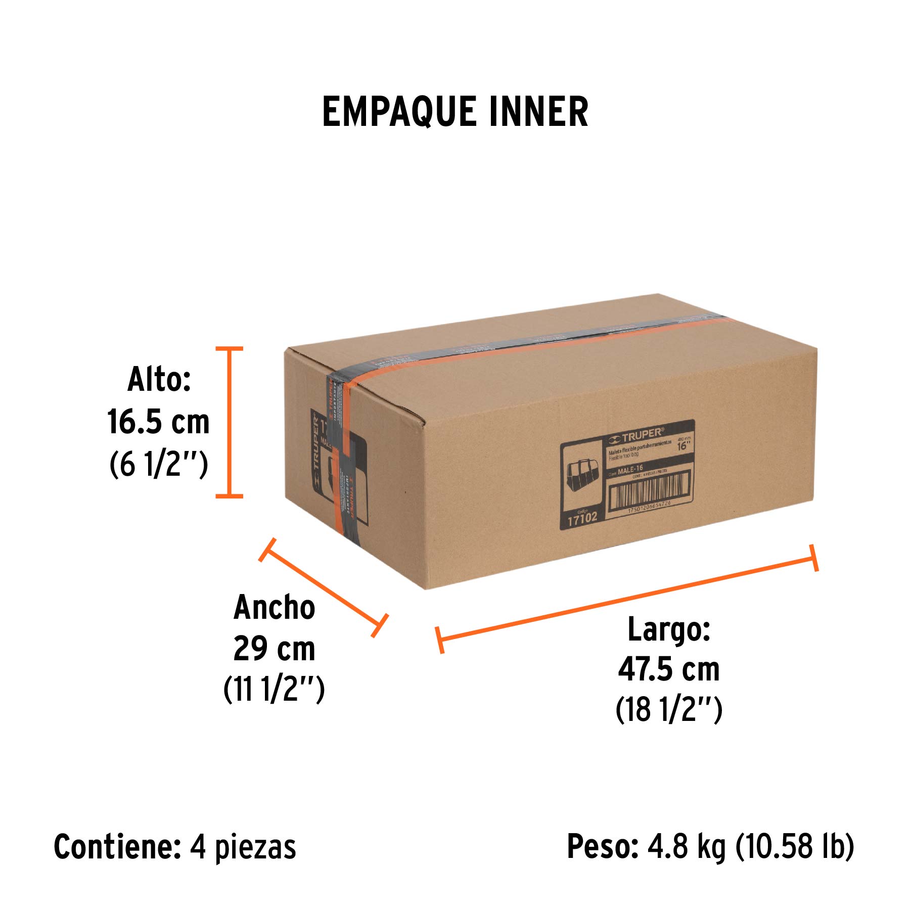 Maleta portaherramientas de 16", TRUPER - Empaque