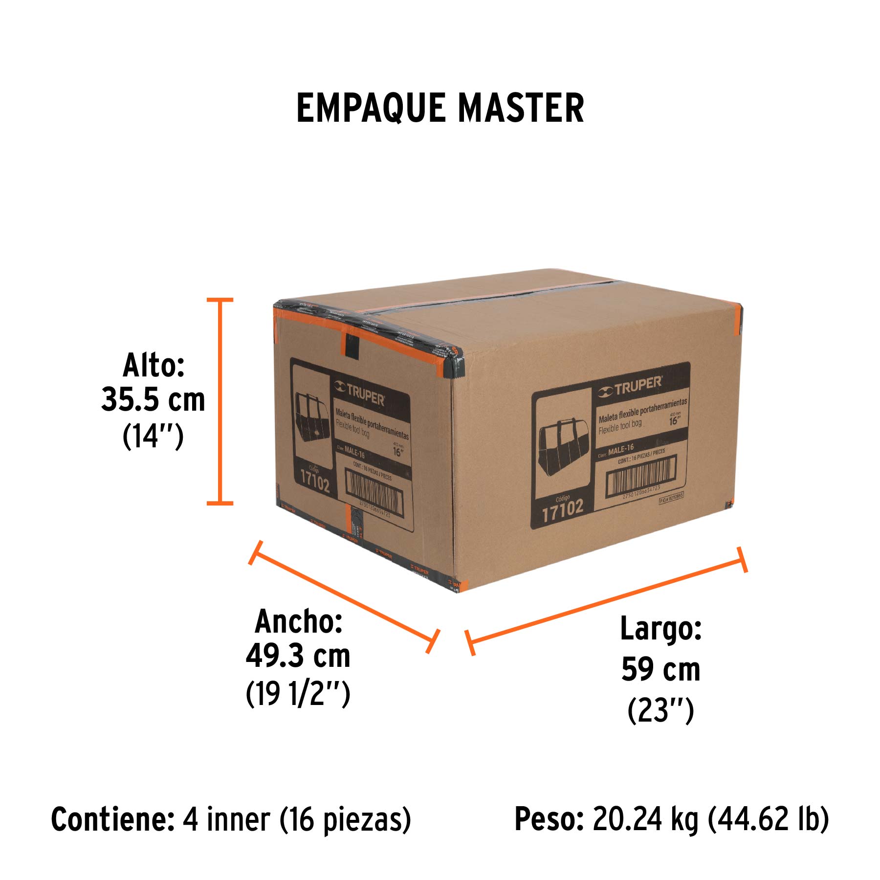 Maleta portaherramientas de 16", TRUPER - Empaque