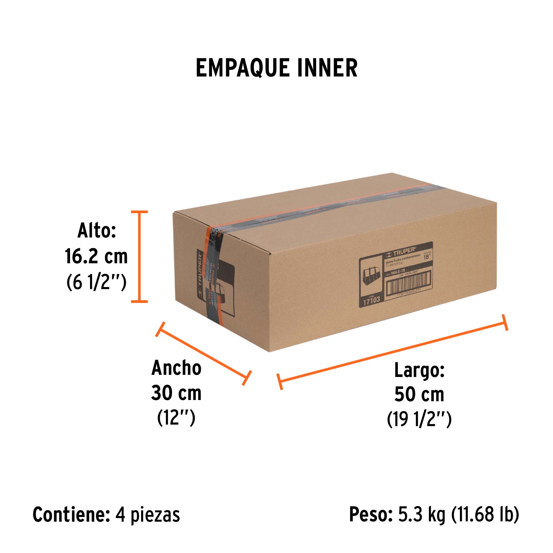 Maleta portaherramientas de 18", TRUPER - Empaque