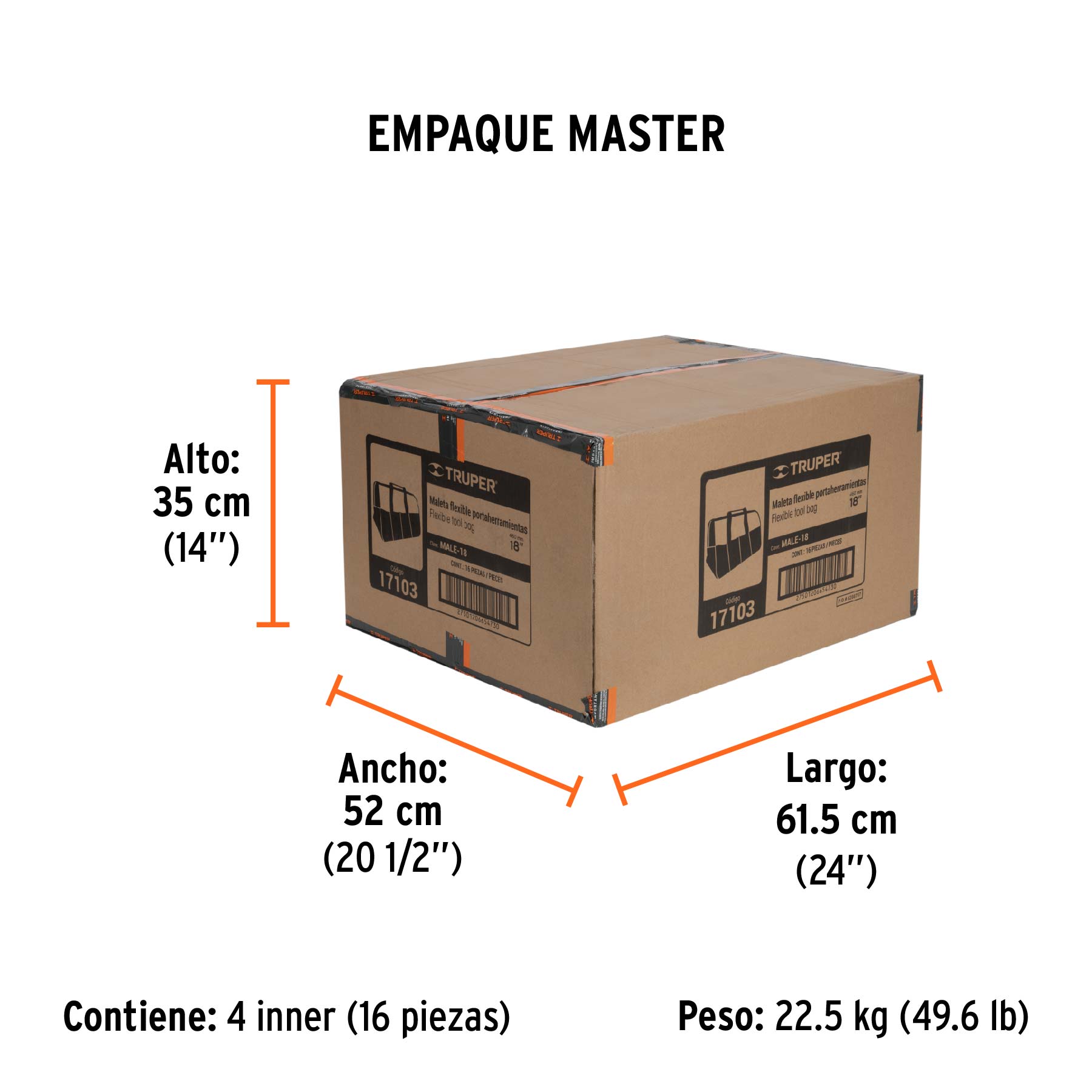 Maleta portaherramientas de 18", TRUPER - Empaque