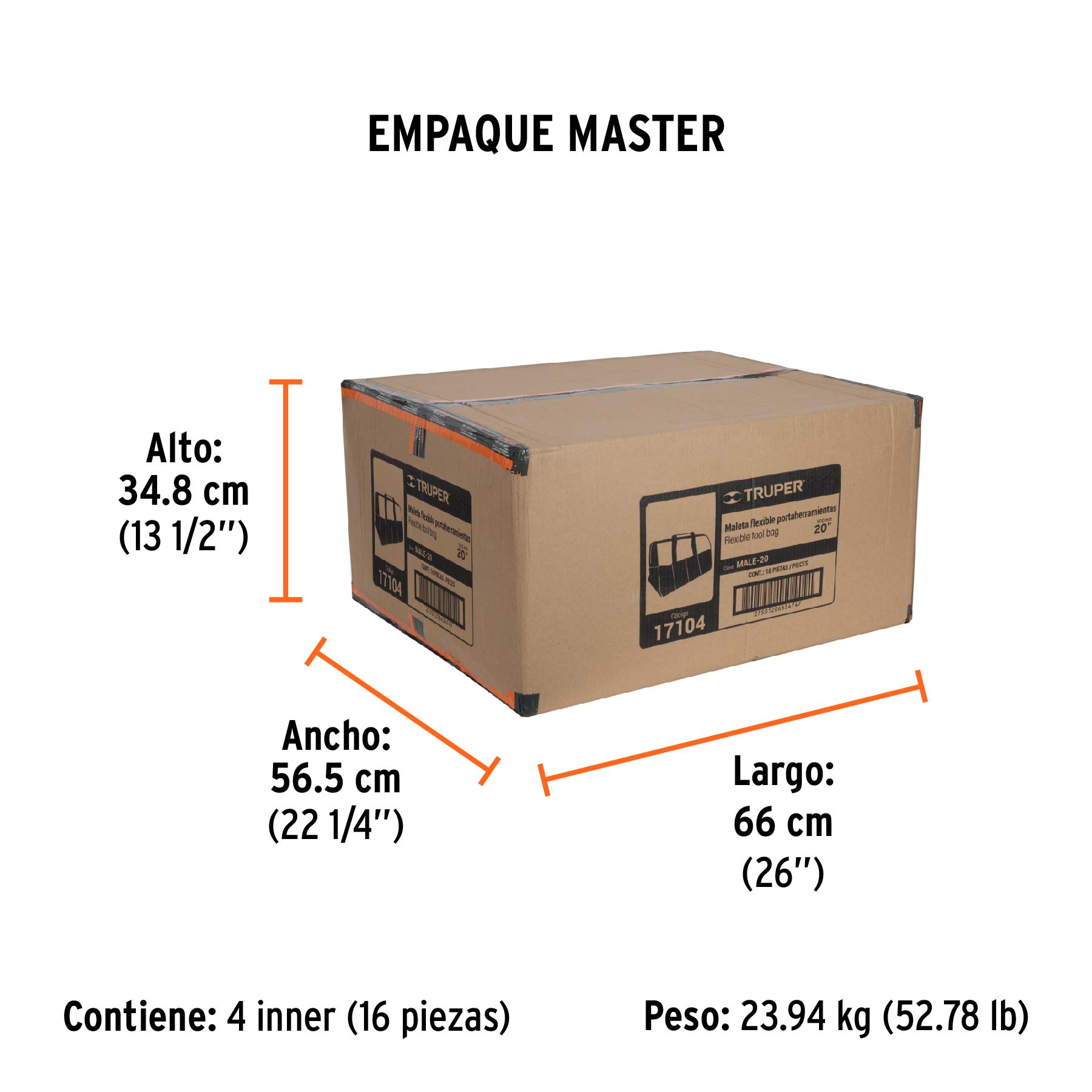 Maleta portaherramientas de 20", TRUPER - Empaque