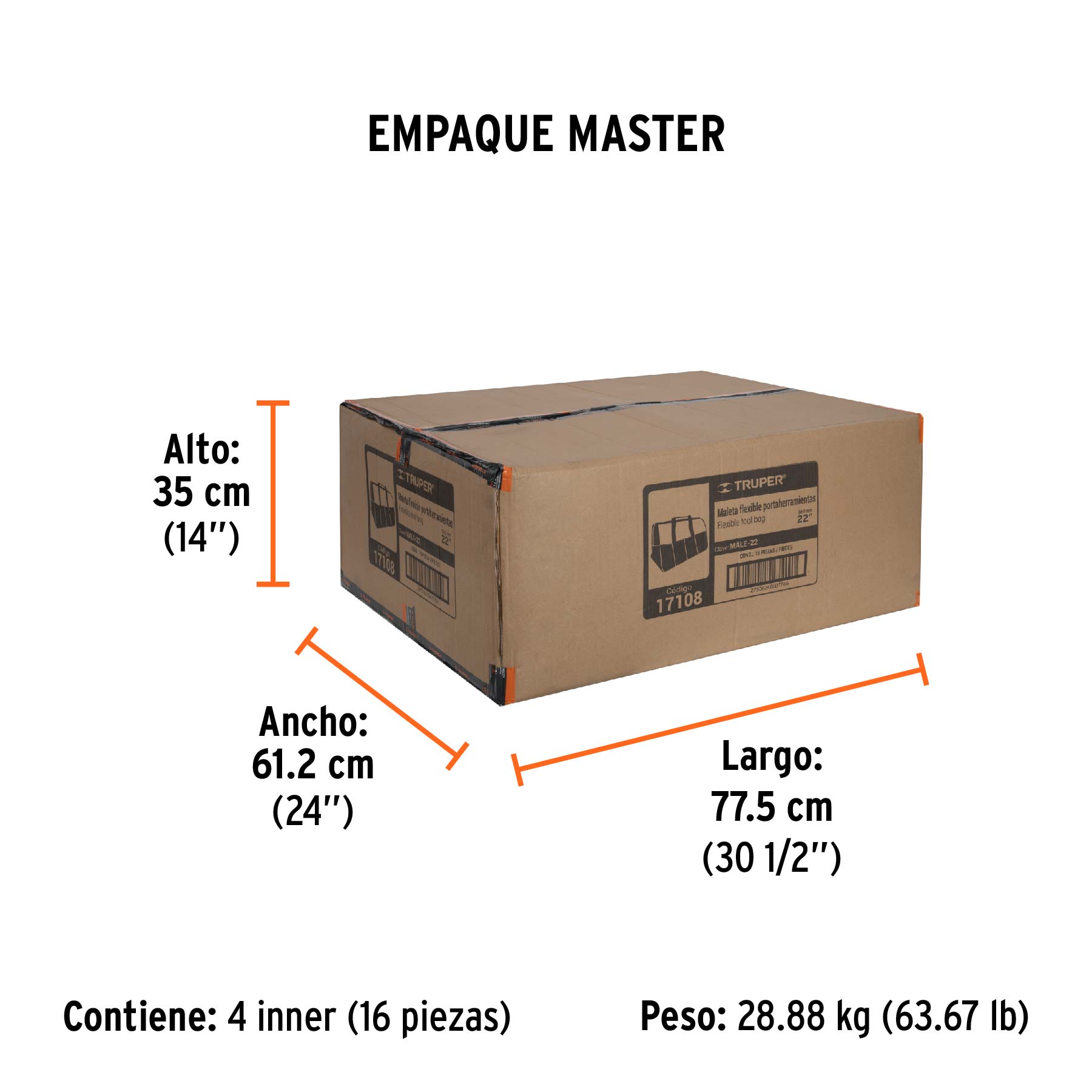 Maleta portaherramientas de 22", TRUPER - Empaque