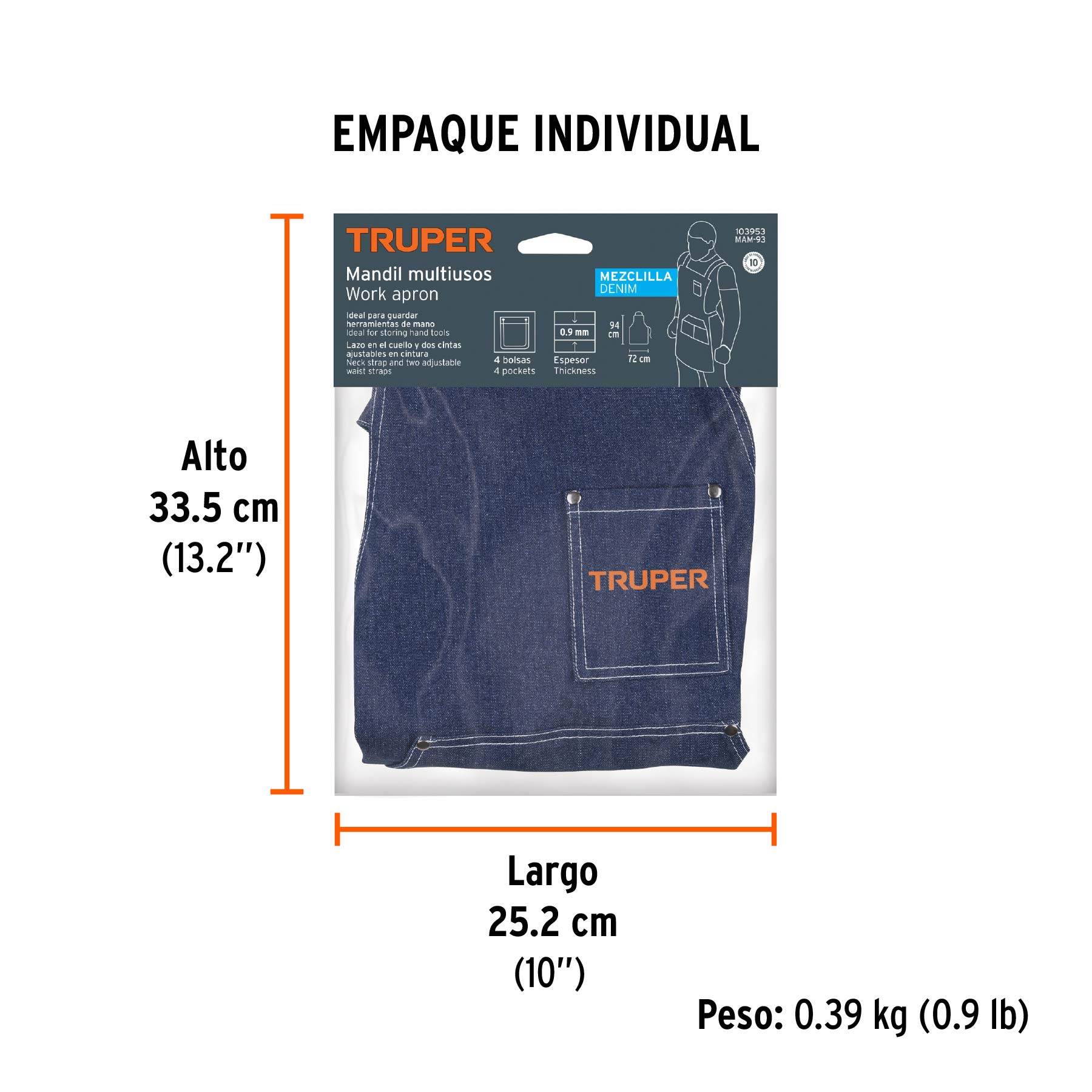 Mandil multiusos, de mezclilla, TRUPER - Empaque