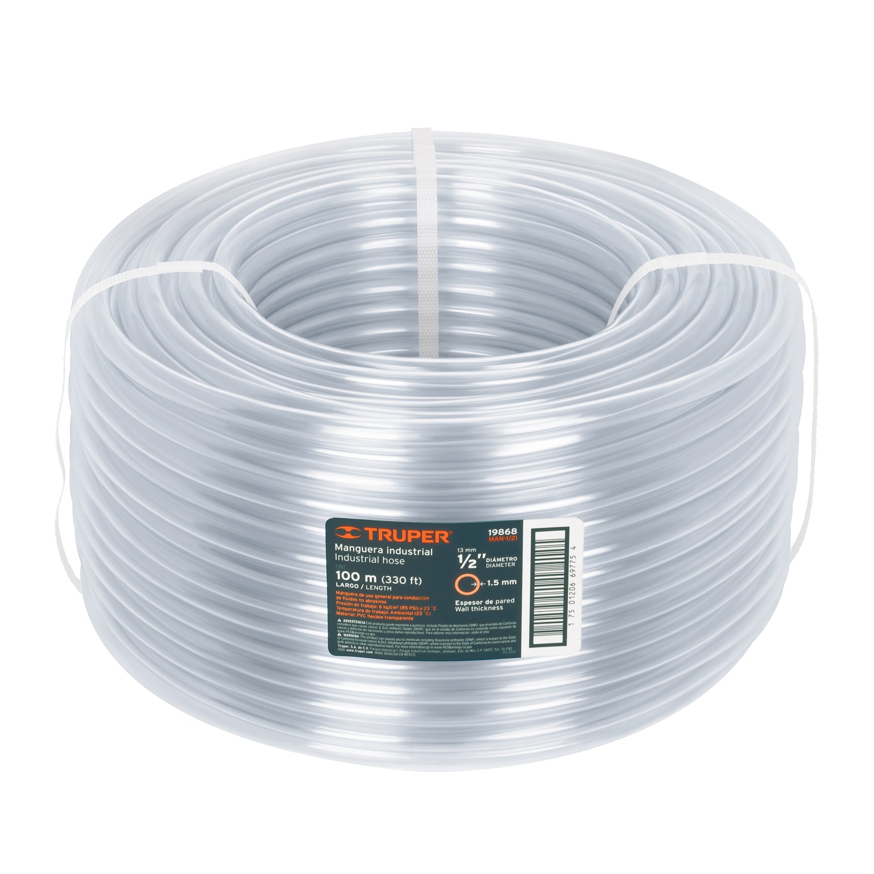 Metro de manguera 1/2" industrial en rollo de 100 m, TRUPER
