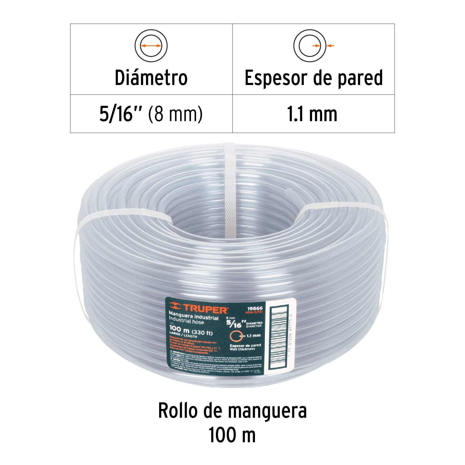 Metro de manguera 5/16" industrial en rollo de 100 m, TRUPER