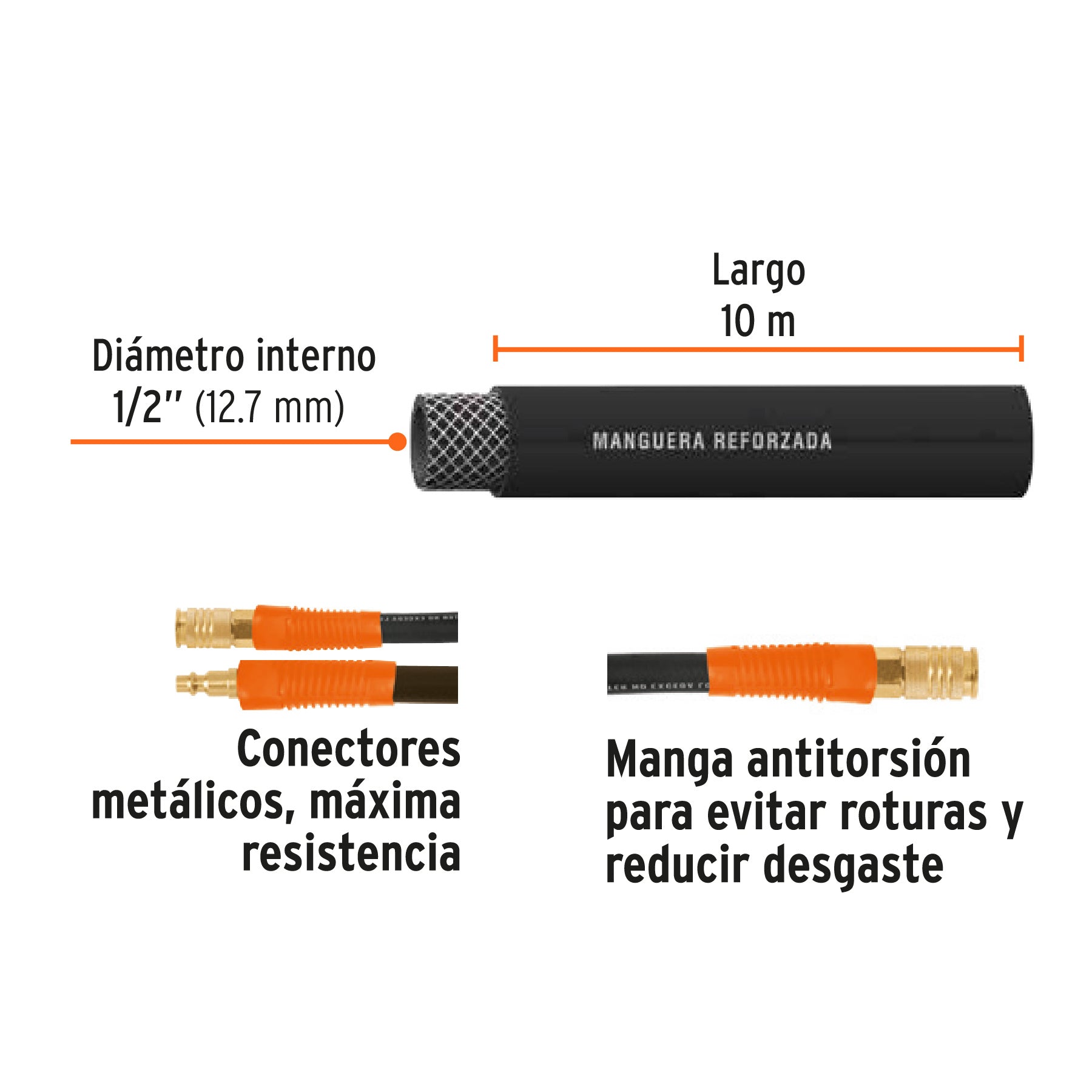 Manguera para compresor, de hule, 10m x 1/2", TRUPER
