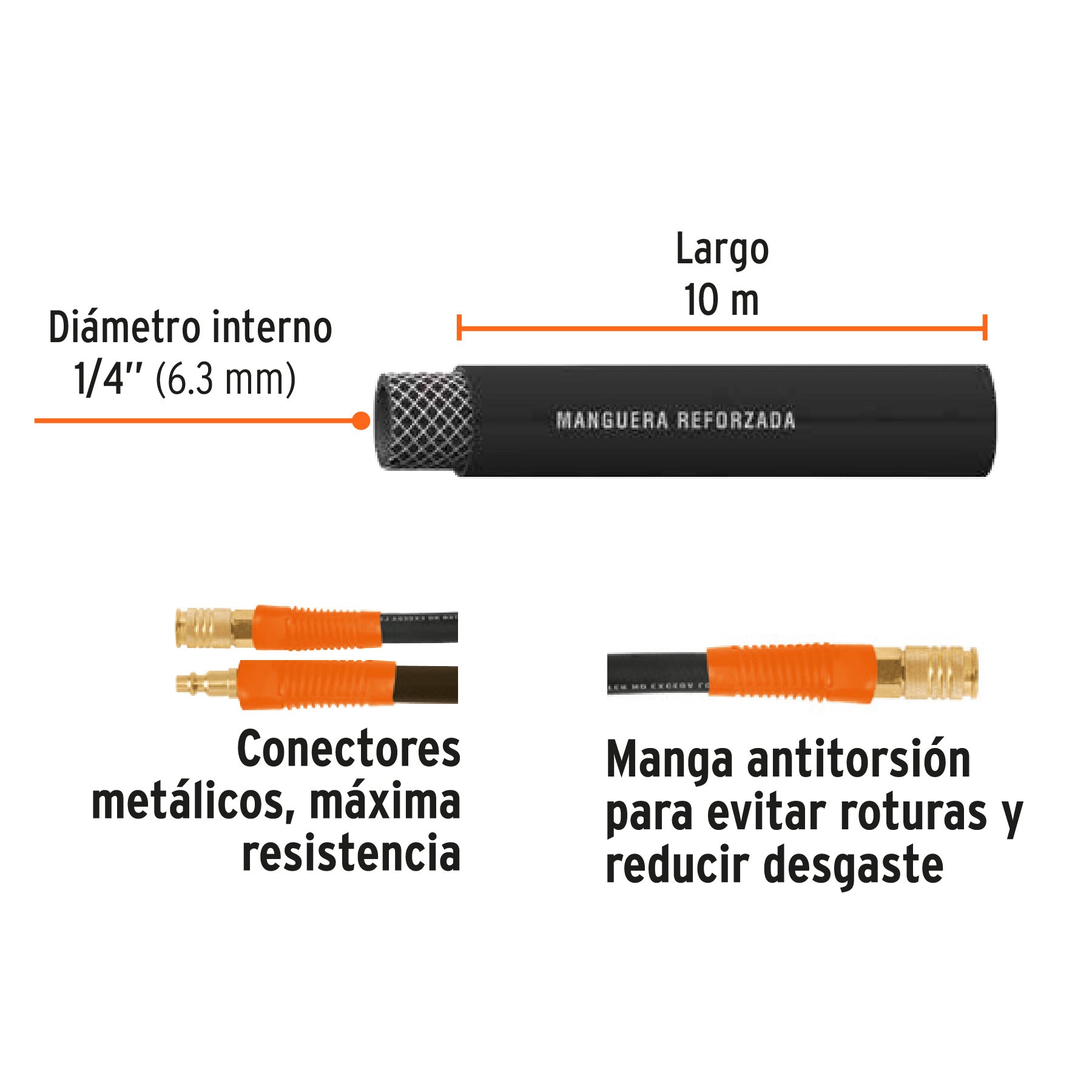 Manguera para compresor, de hule, 10m x 1/4", TRUPER
