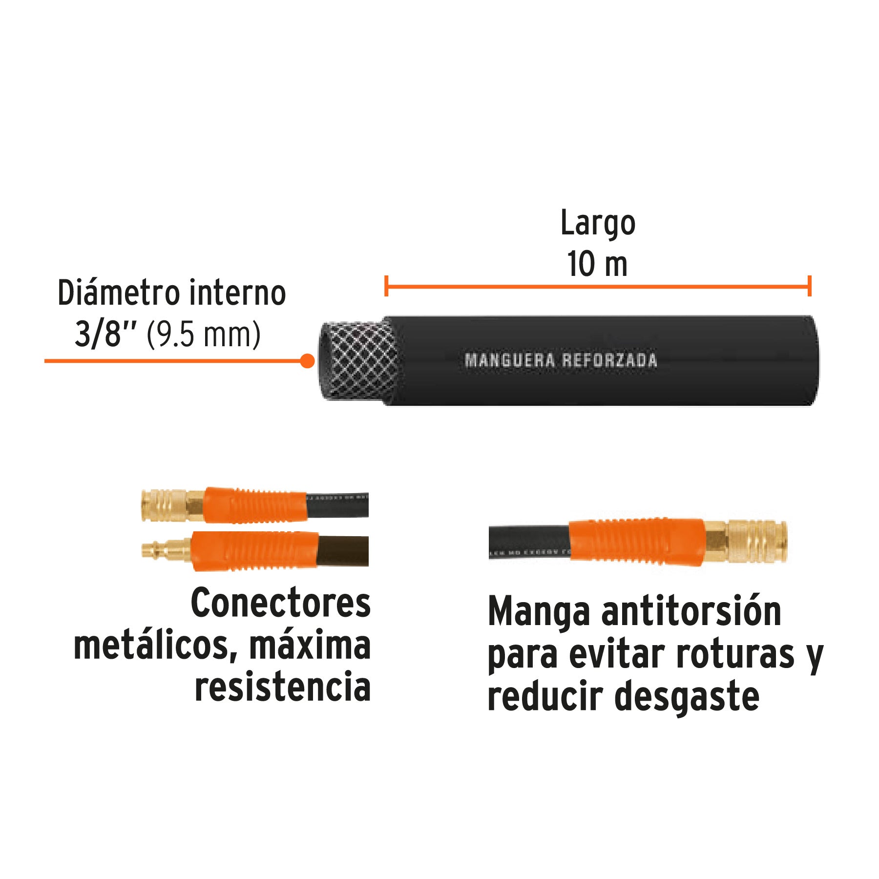 Manguera para compresor, de hule, 10m x 3/8", TRUPER