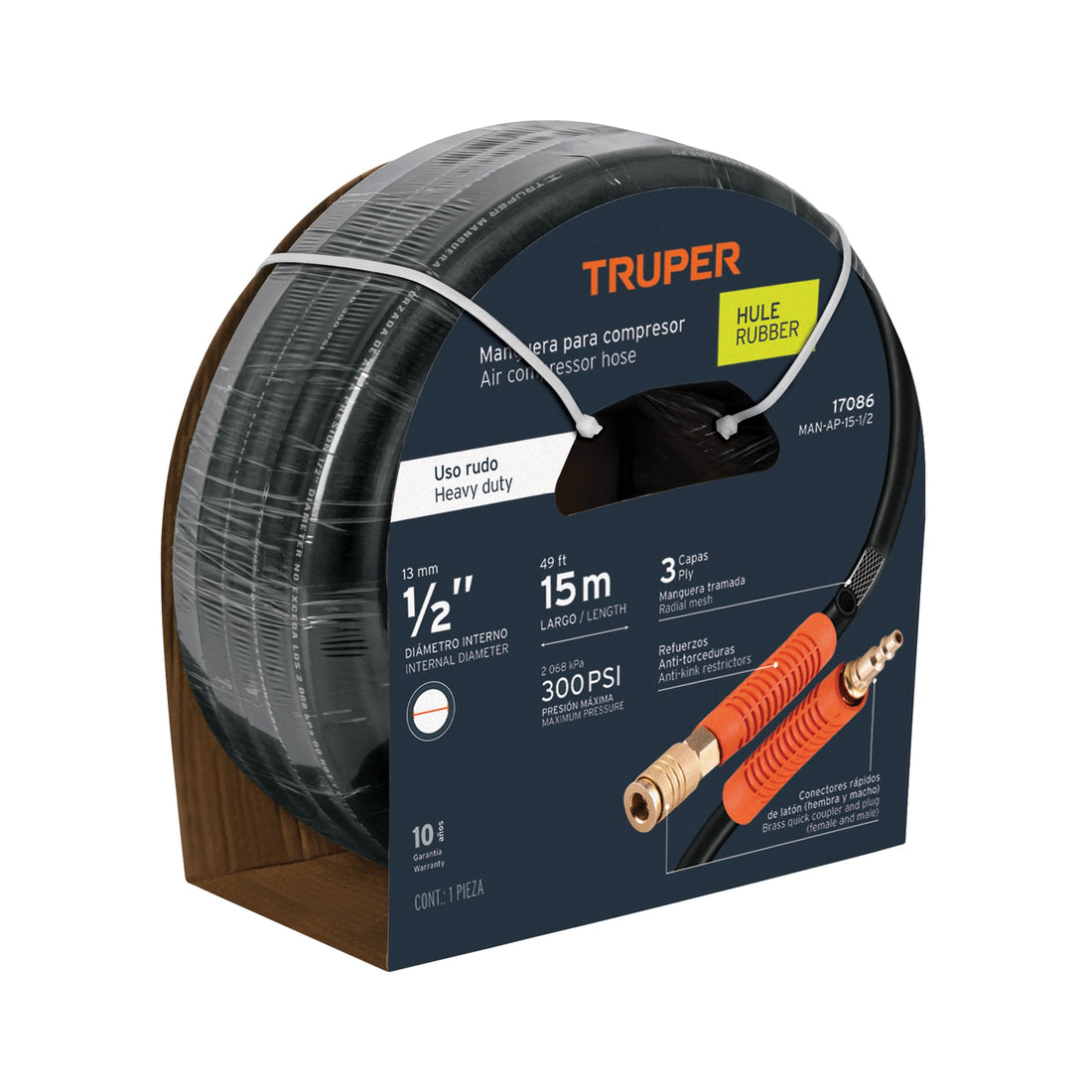 Manguera para compresor, de hule, 15m x 1/2", TRUPER