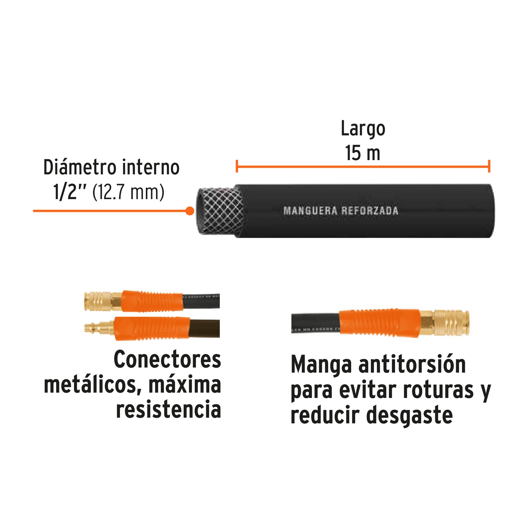 Manguera para compresor, de hule, 15m x 1/2", TRUPER