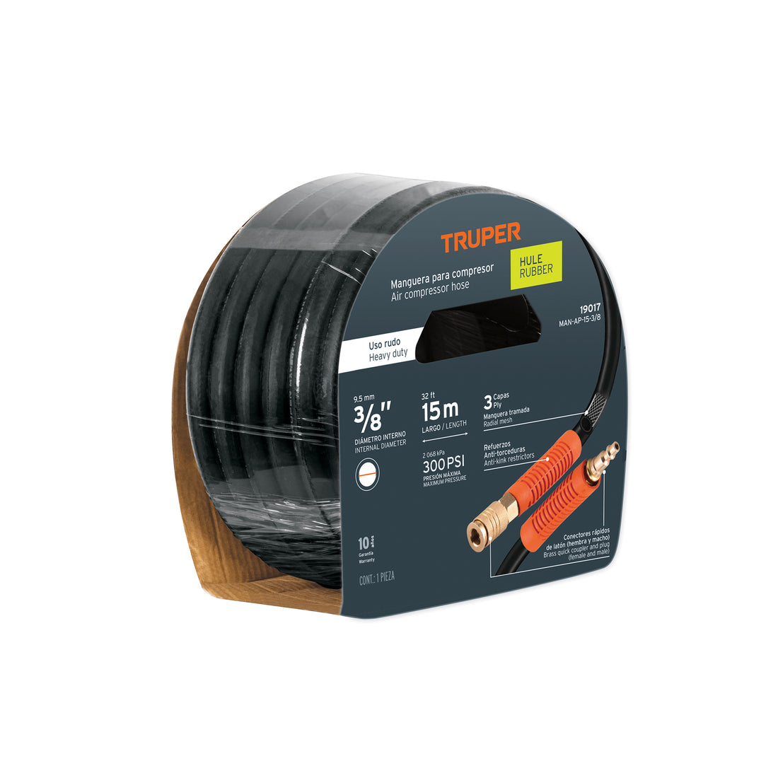 Manguera para compresor, de hule, 15m x 3/8", TRUPER