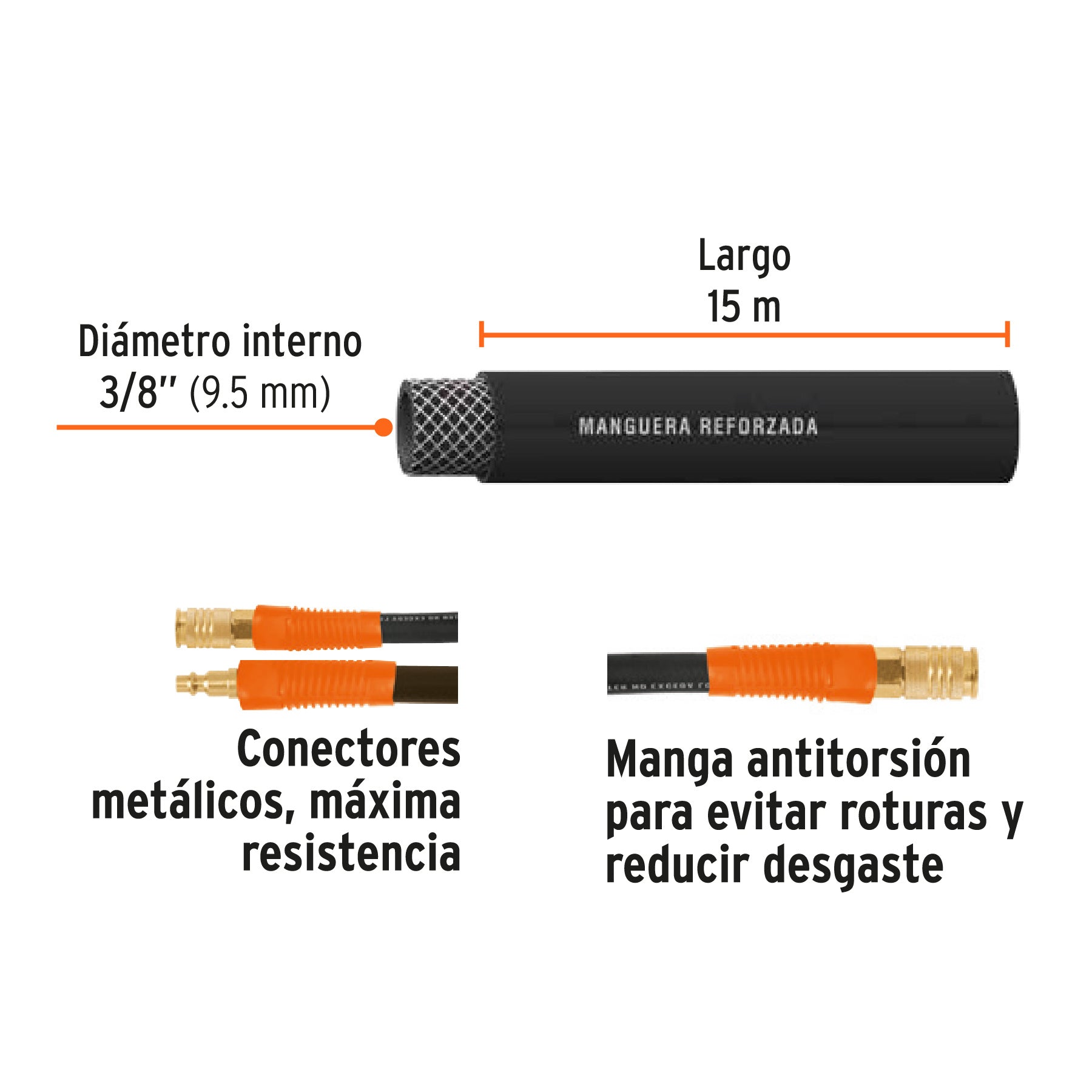Manguera para compresor, de hule, 15m x 3/8", TRUPER
