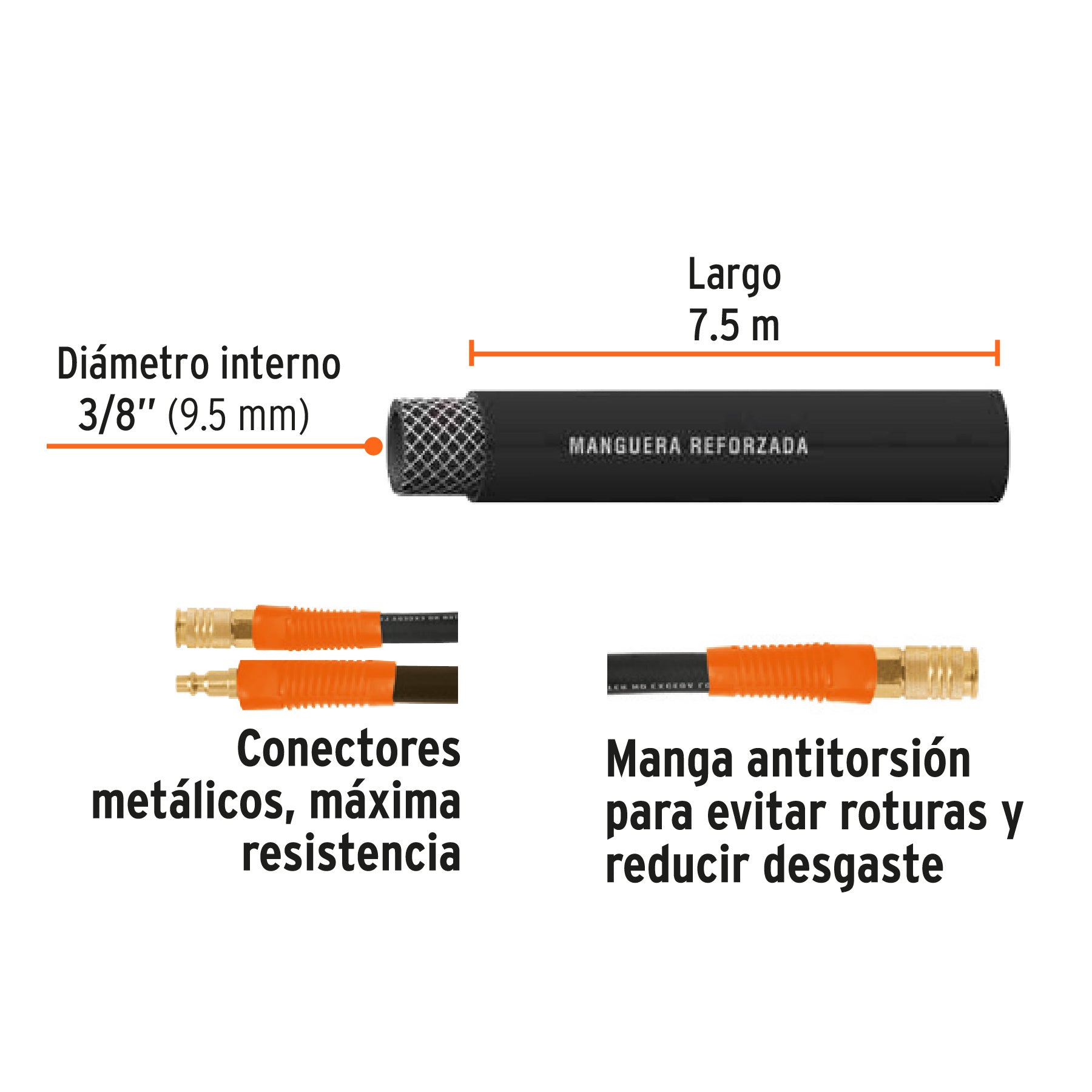 Manguera para compresor, de hule, 7.5m x 3/8", TRUPER