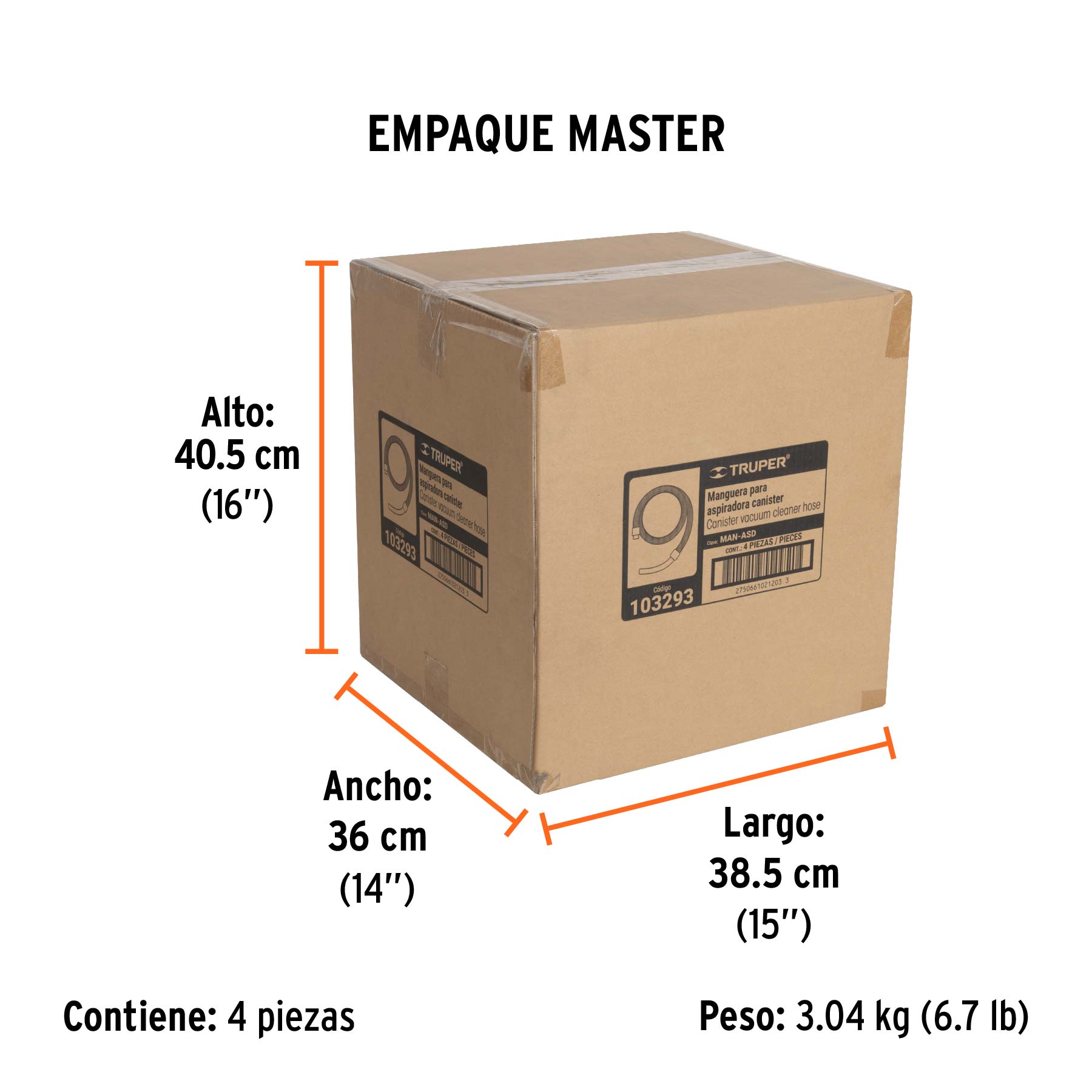 Manguera de 1.4 m para aspiradoras ASD-150 y ASD-180, TRUPER - Empaque