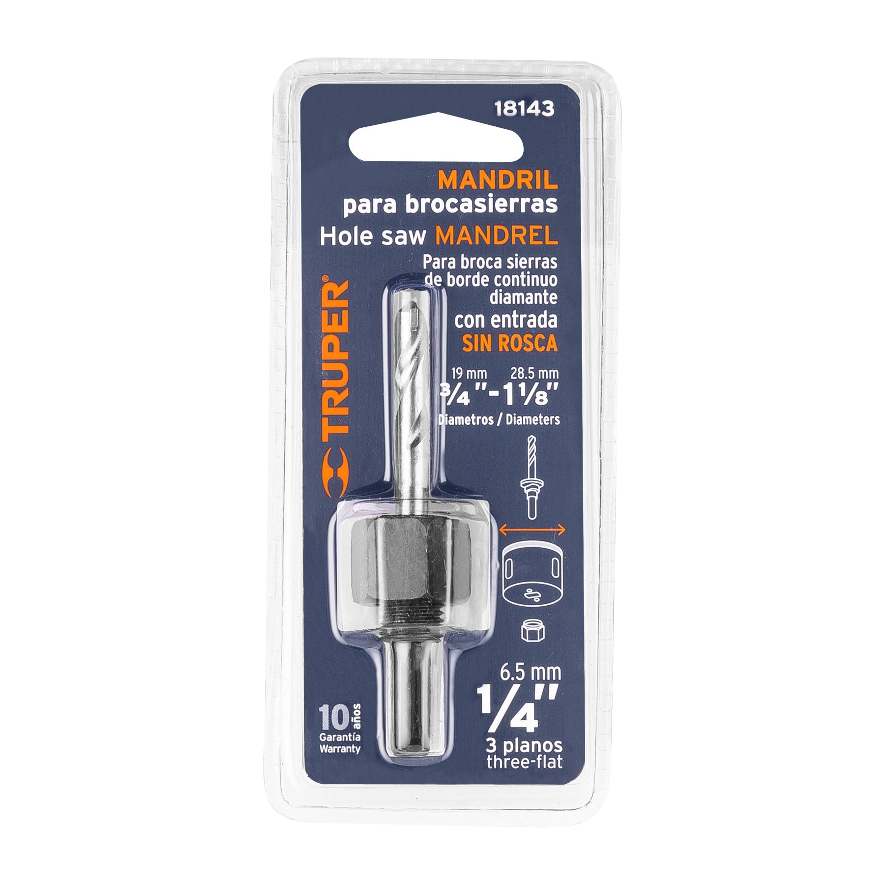 Mandril para brocasierra diamante sin rosca 1/4", TRUPER
