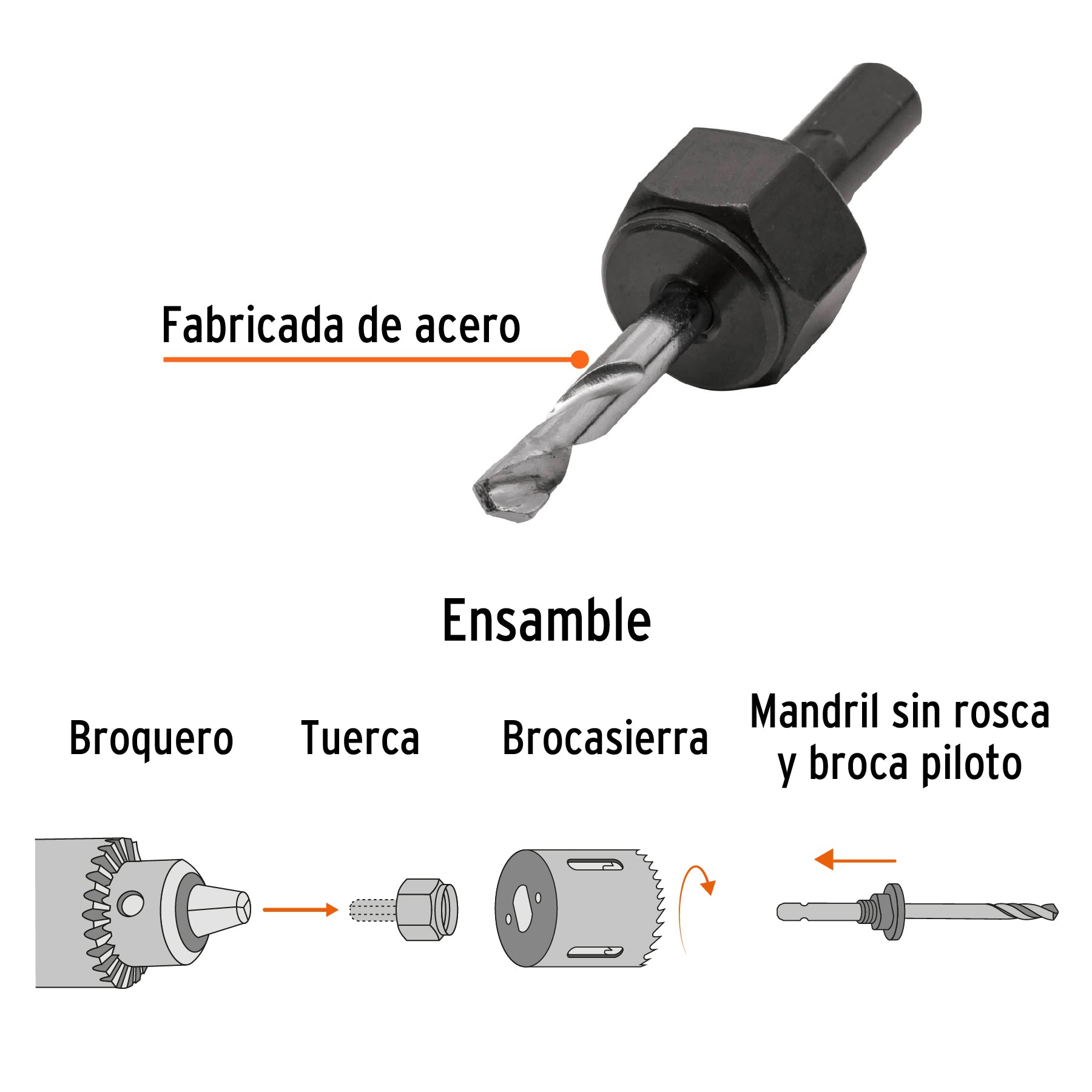 Mandril para brocasierra diamante sin rosca 1/4", TRUPER