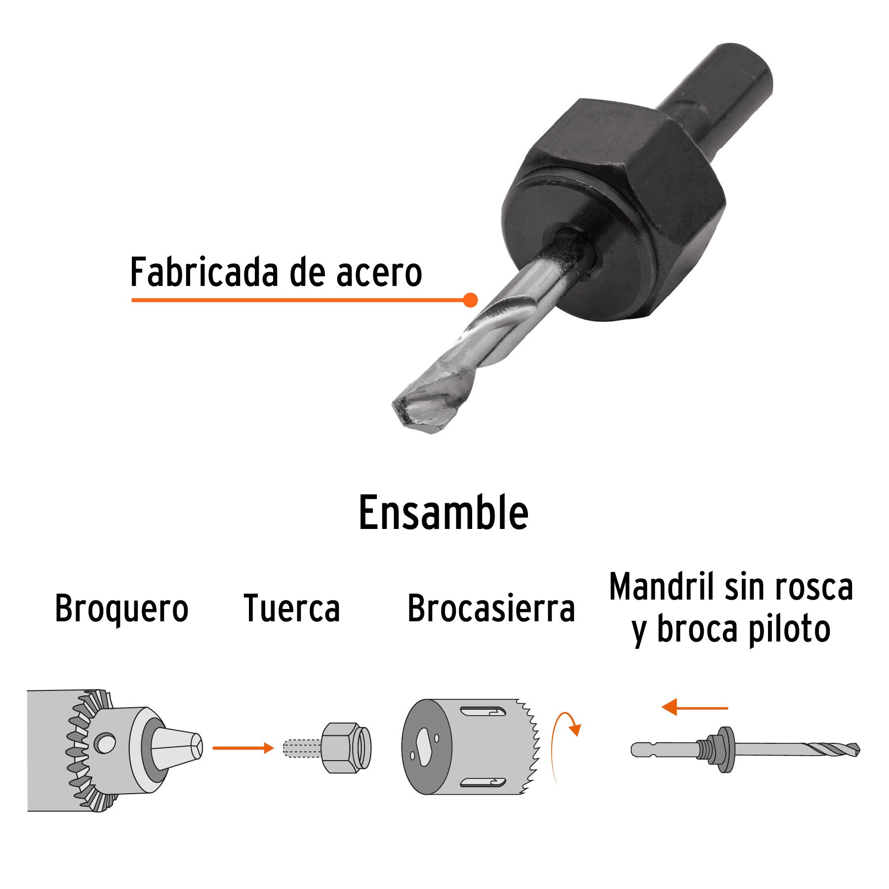 Mandril para brocasierra diamante sin rosca 3/8", TRUPER