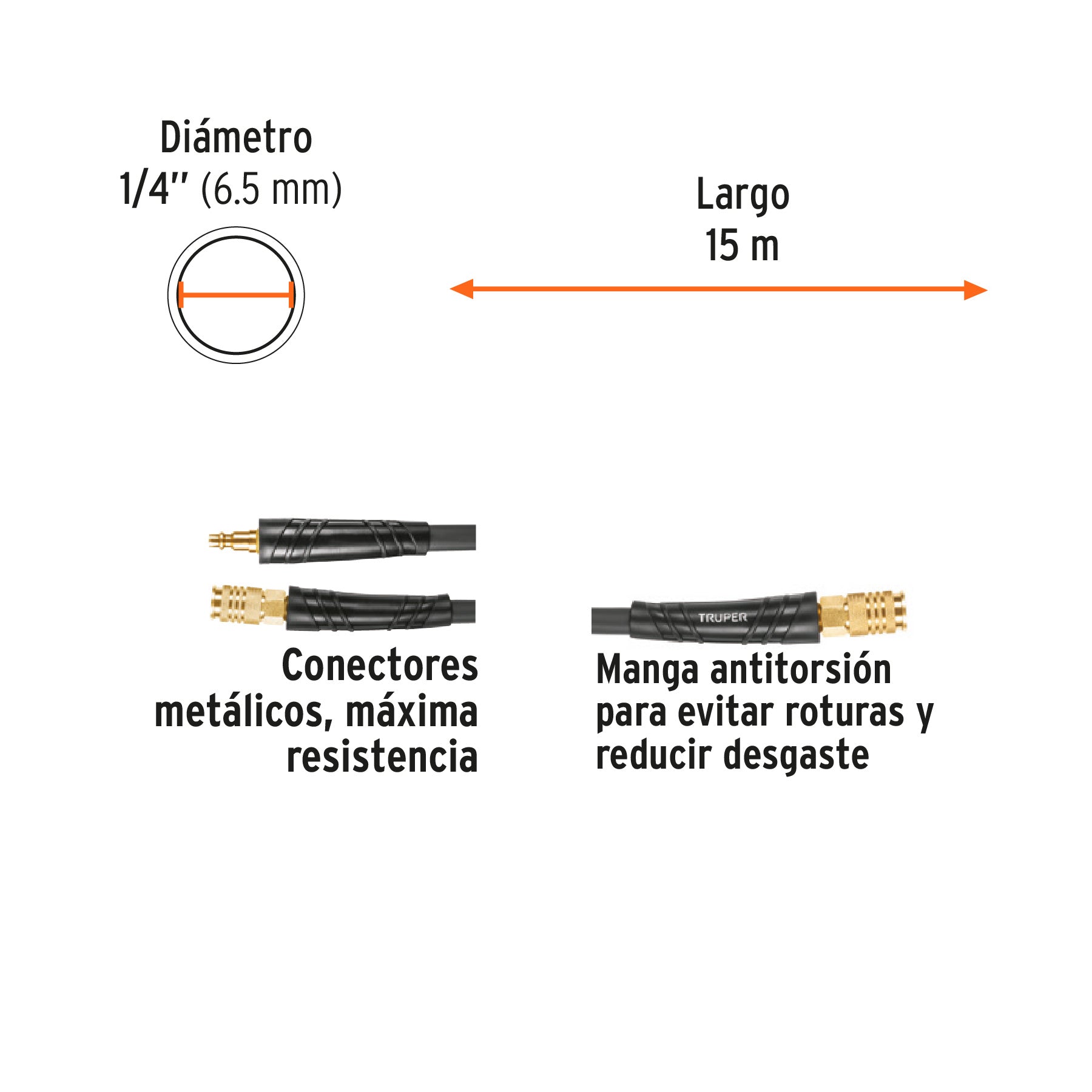 Manguera para compresor, híbrida, 15m x 1/4", TRUPER