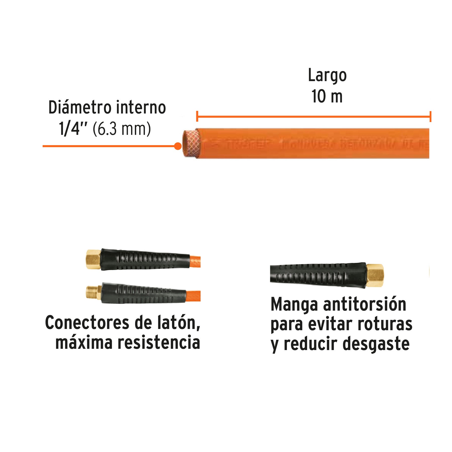 Manguera para compresor, de PVC, 10m x 1/4", TRUPER