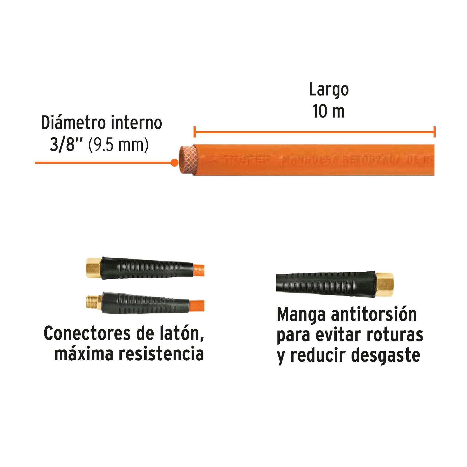 Manguera para compresor, de PVC, 10m x 3/8", TRUPER