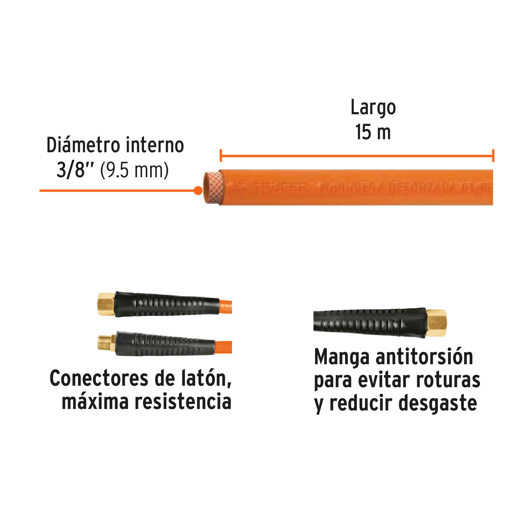 Manguera para compresor, de PVC, 15m x 3/8", TRUPER