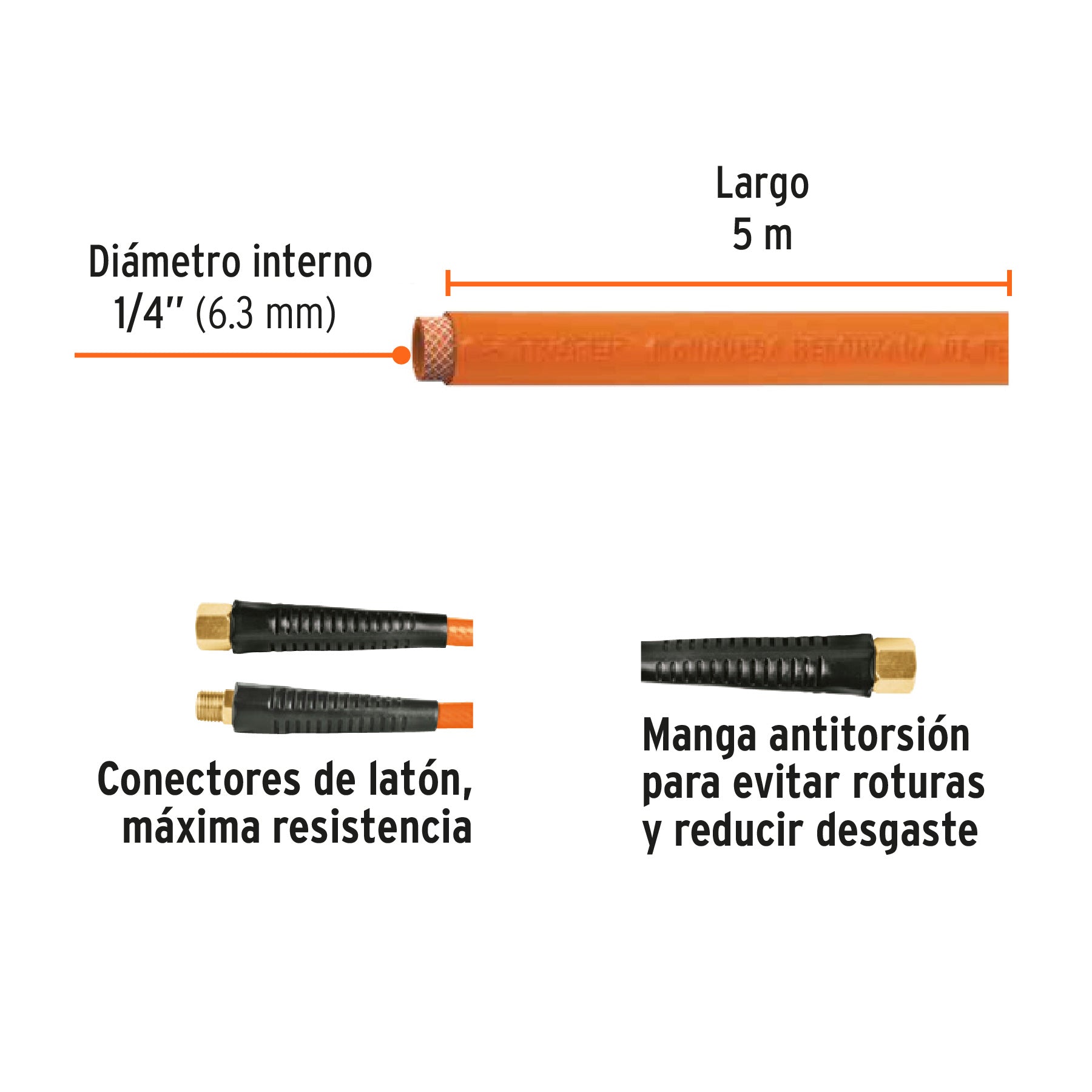 Manguera para compresor, de PVC, 5m x 1/4", TRUPER