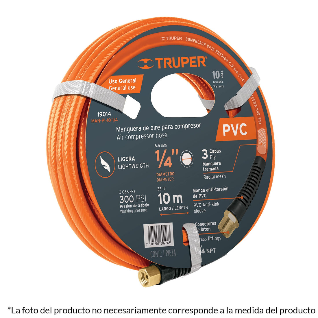 Manguera para compresor, de PVC, 5m x 3/8", TRUPER