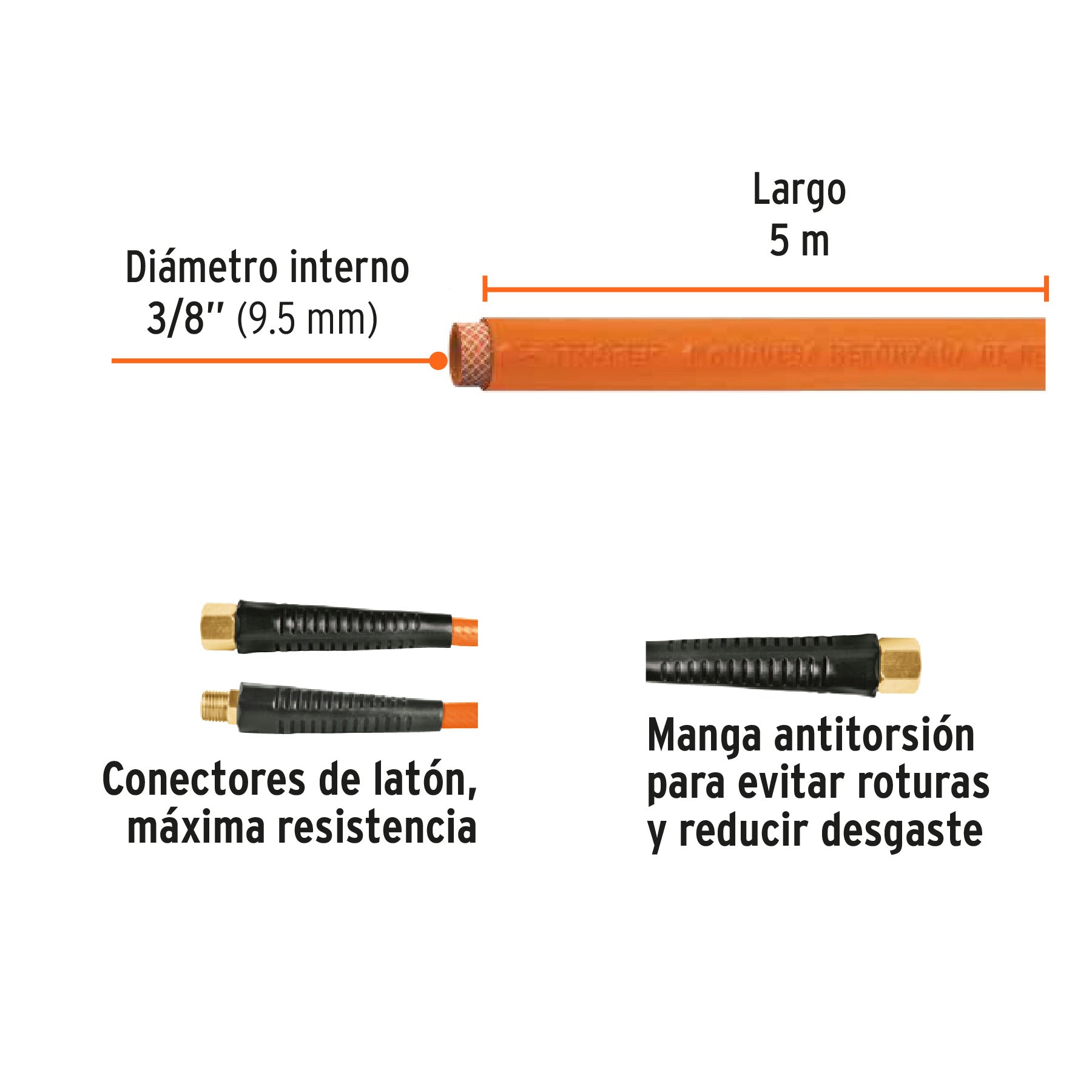 Manguera para compresor, de PVC, 5m x 3/8", TRUPER